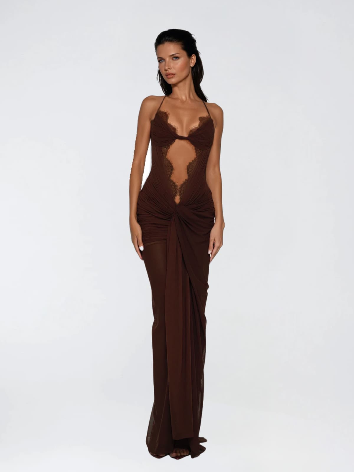 Lyapunova Lace Up Cutout Twisted Maxi Dress