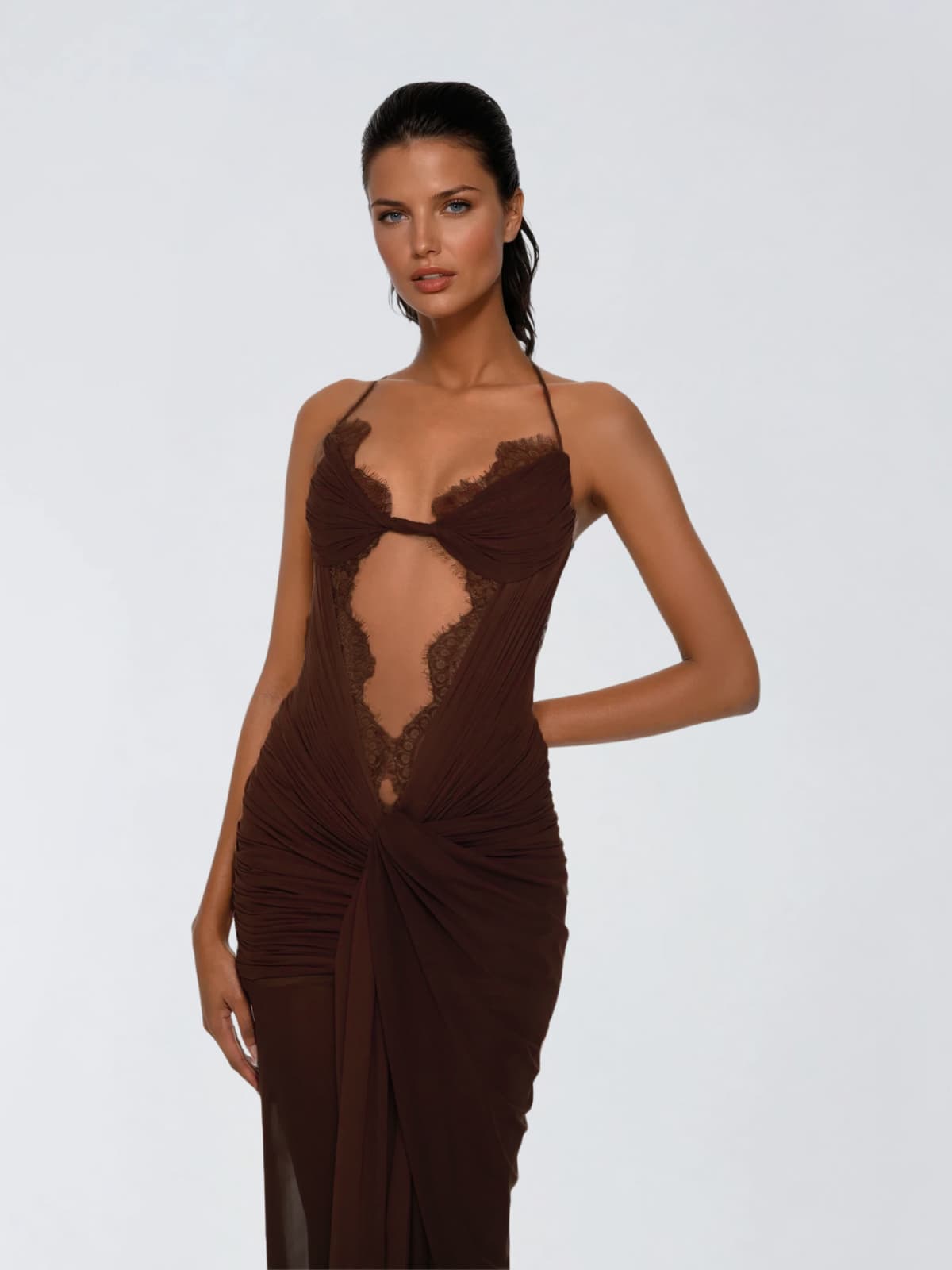Lyapunova Lace Up Cutout Twisted Maxi Dress