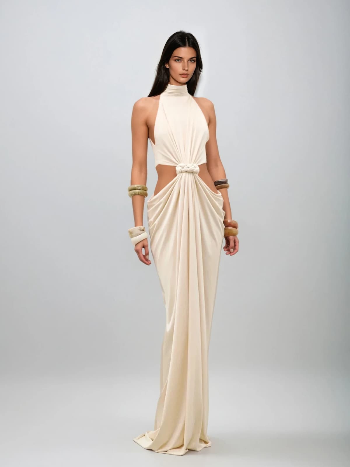 Lyapunovix High Neck Twisted Cutout Maxi Dress