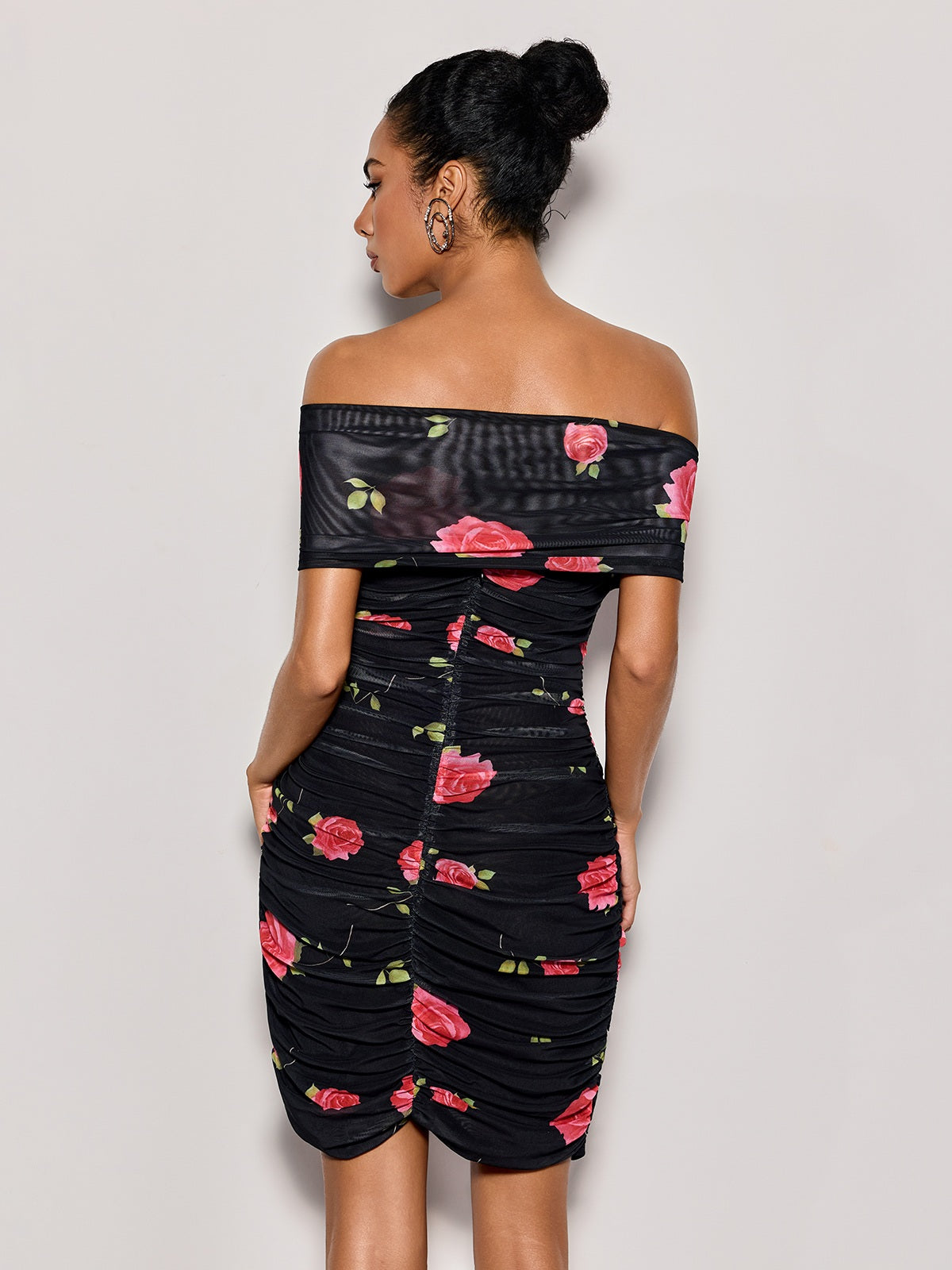 Lynvorae Off Shoulder Floral Ruched Mini Dress