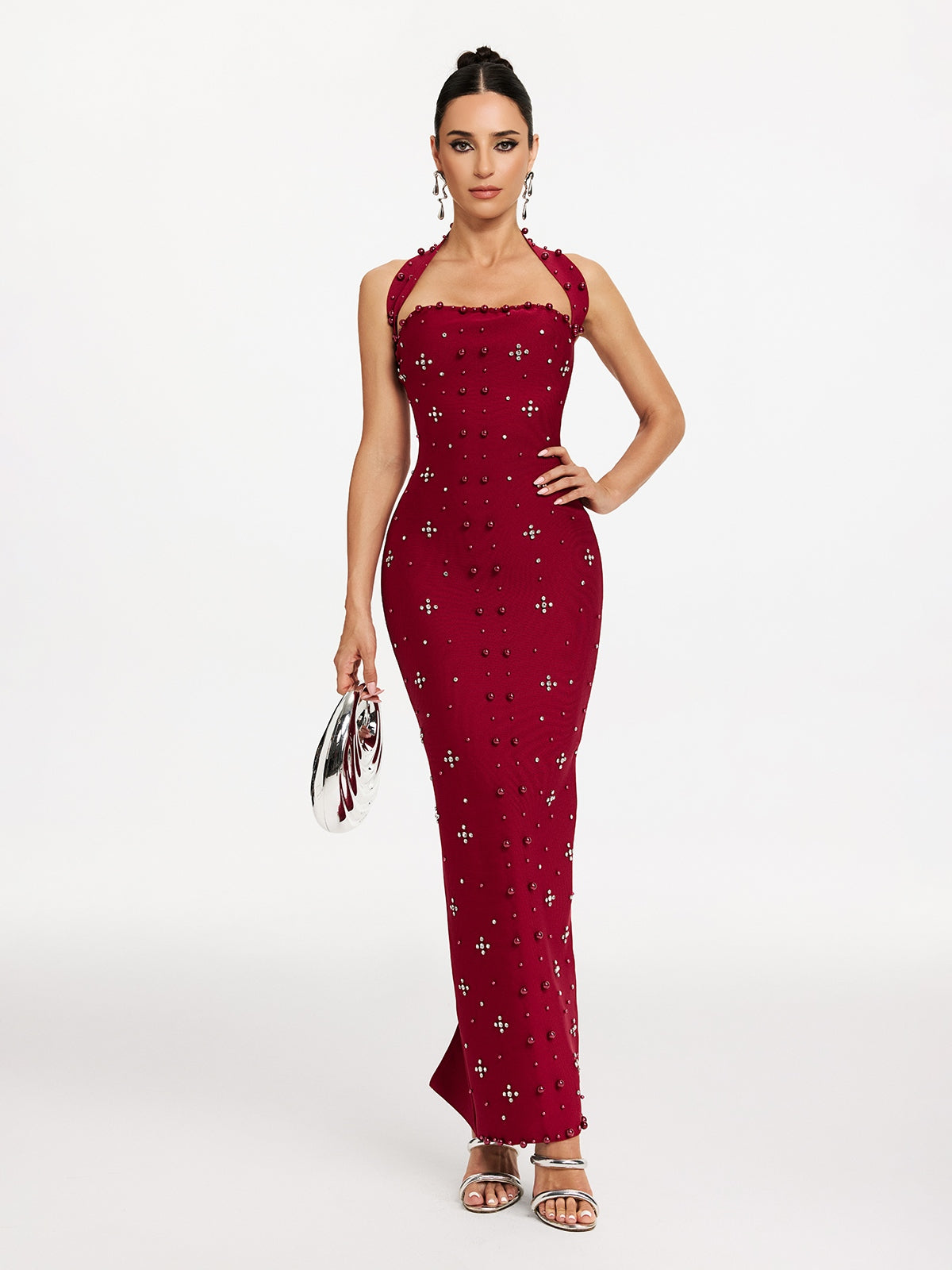 Malaika Halterneck Pearl Bandage Dress