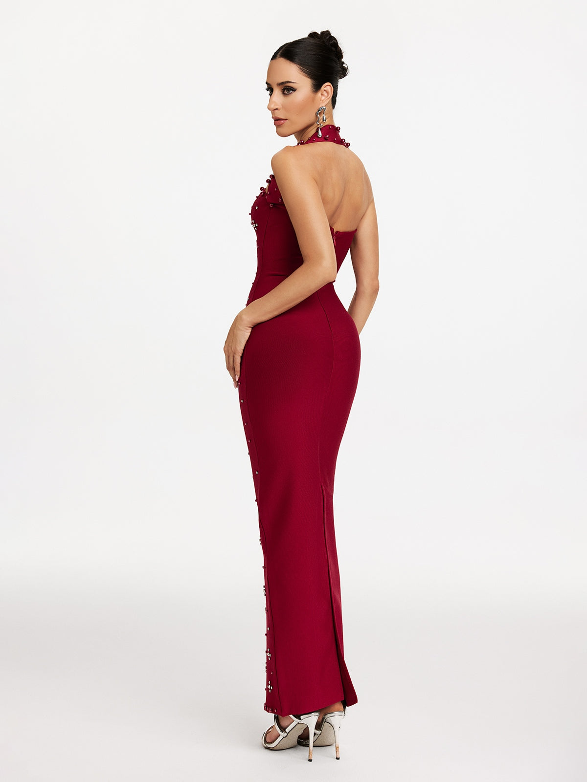 Malaika Halterneck Pearl Bandage Dress