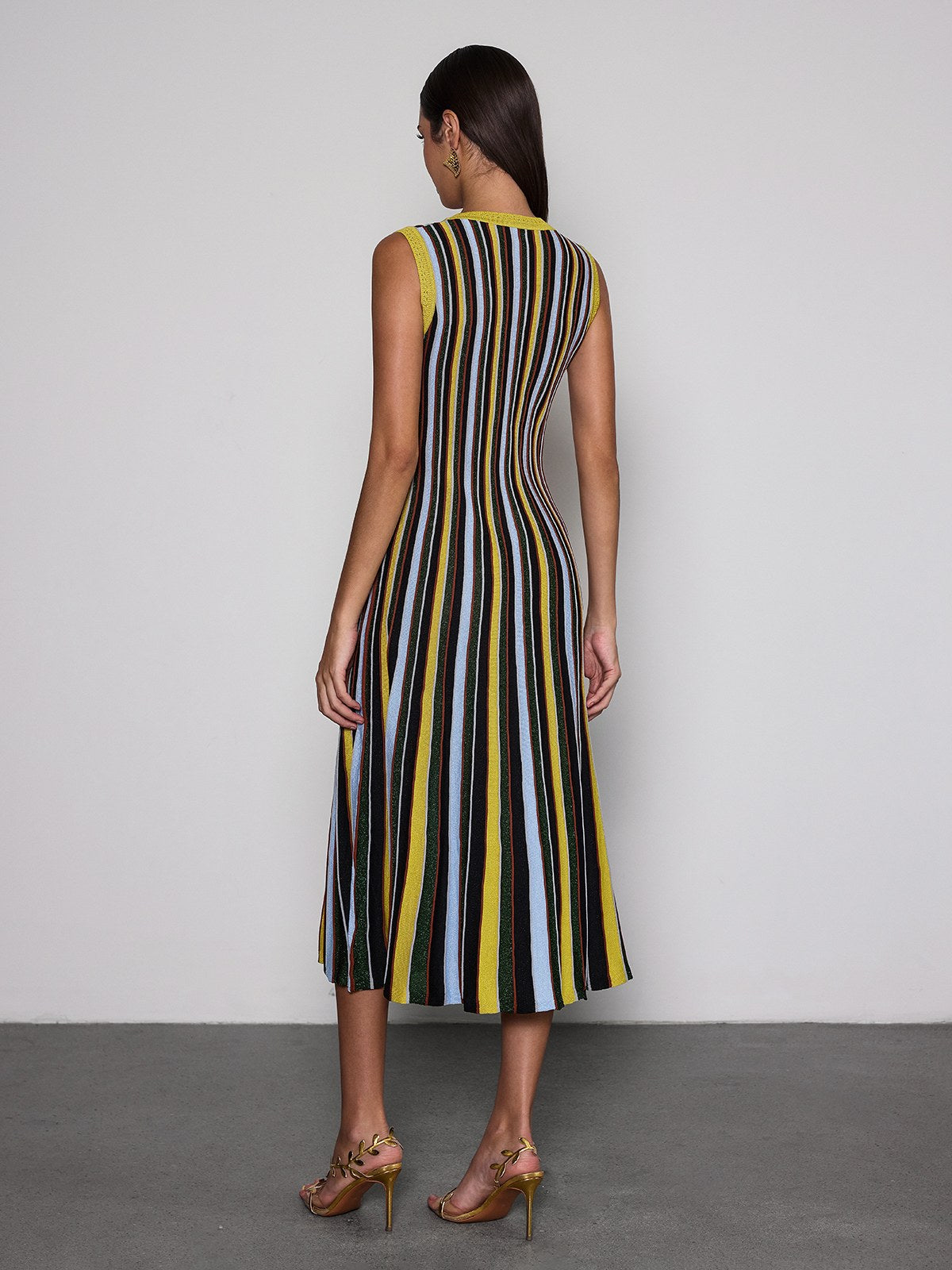 Malyxa Sleeveless Stripe Knit Midi Dress In Black