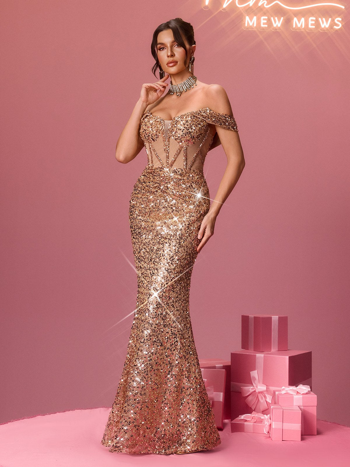 Mapmaker Off Shoulder Rhinestone Maxi Dress