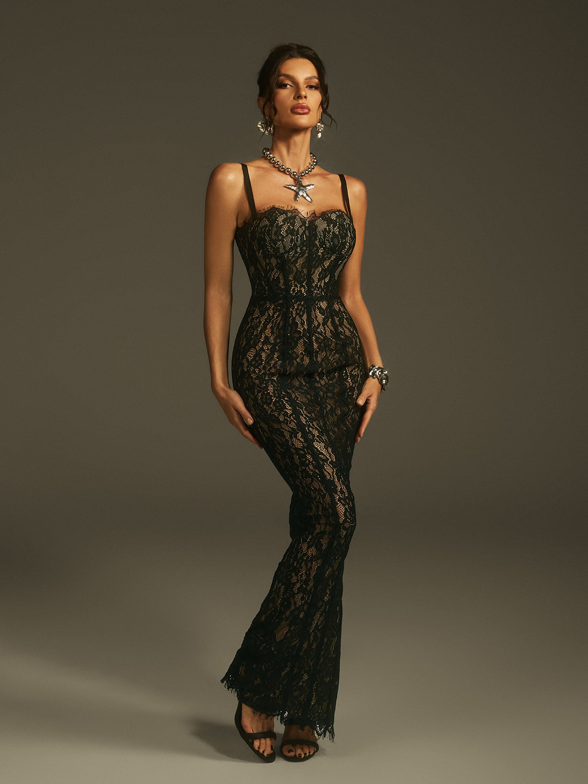 Marije Spaghetti Lace Maxi Dress