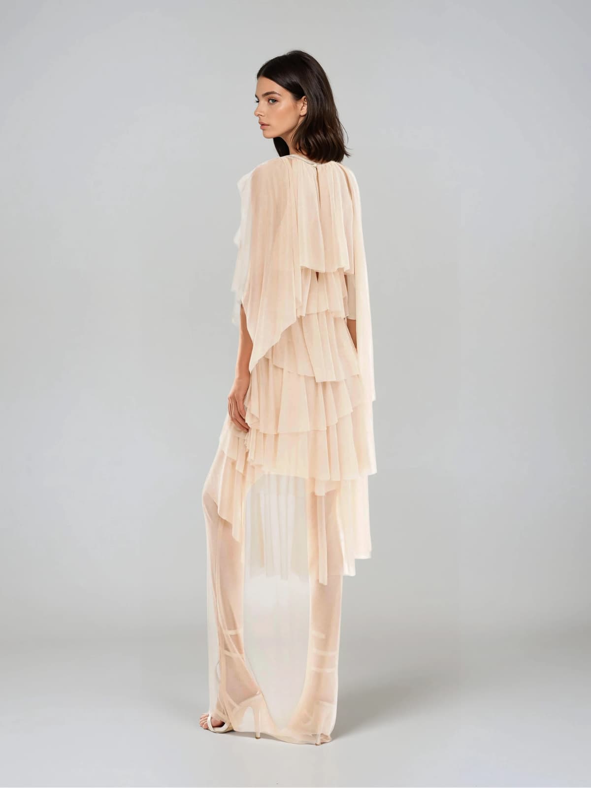 Marnix Flower Mesh Ruffle Maxi Dress