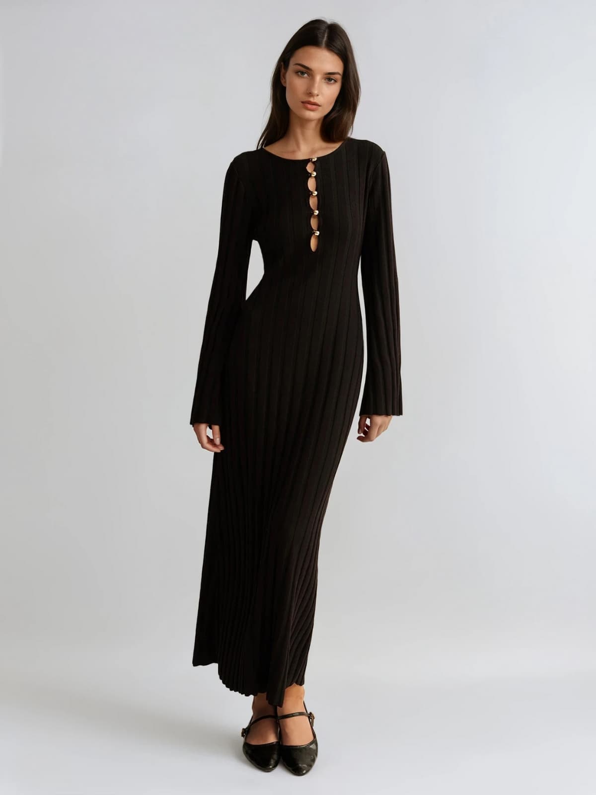 Mavora Bell Sleeve Knit Maxi Dress