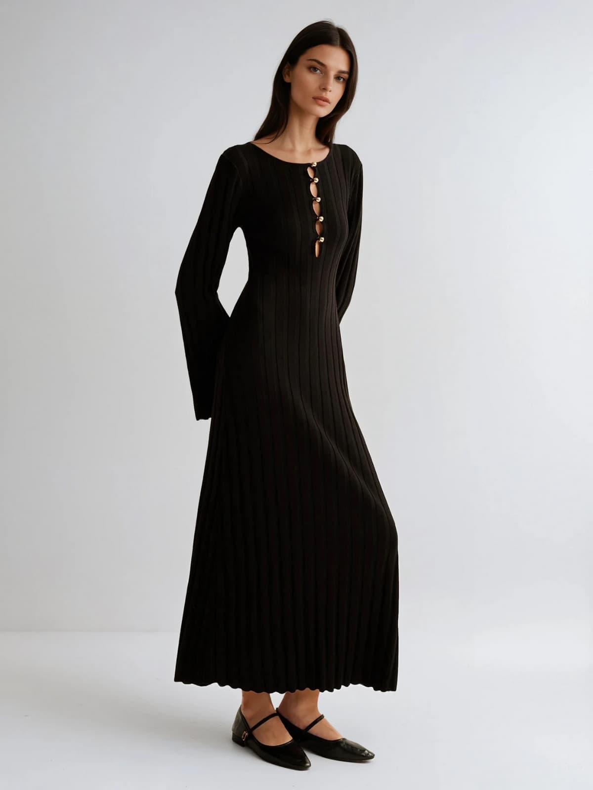 Mavora Bell Sleeve Knit Maxi Dress