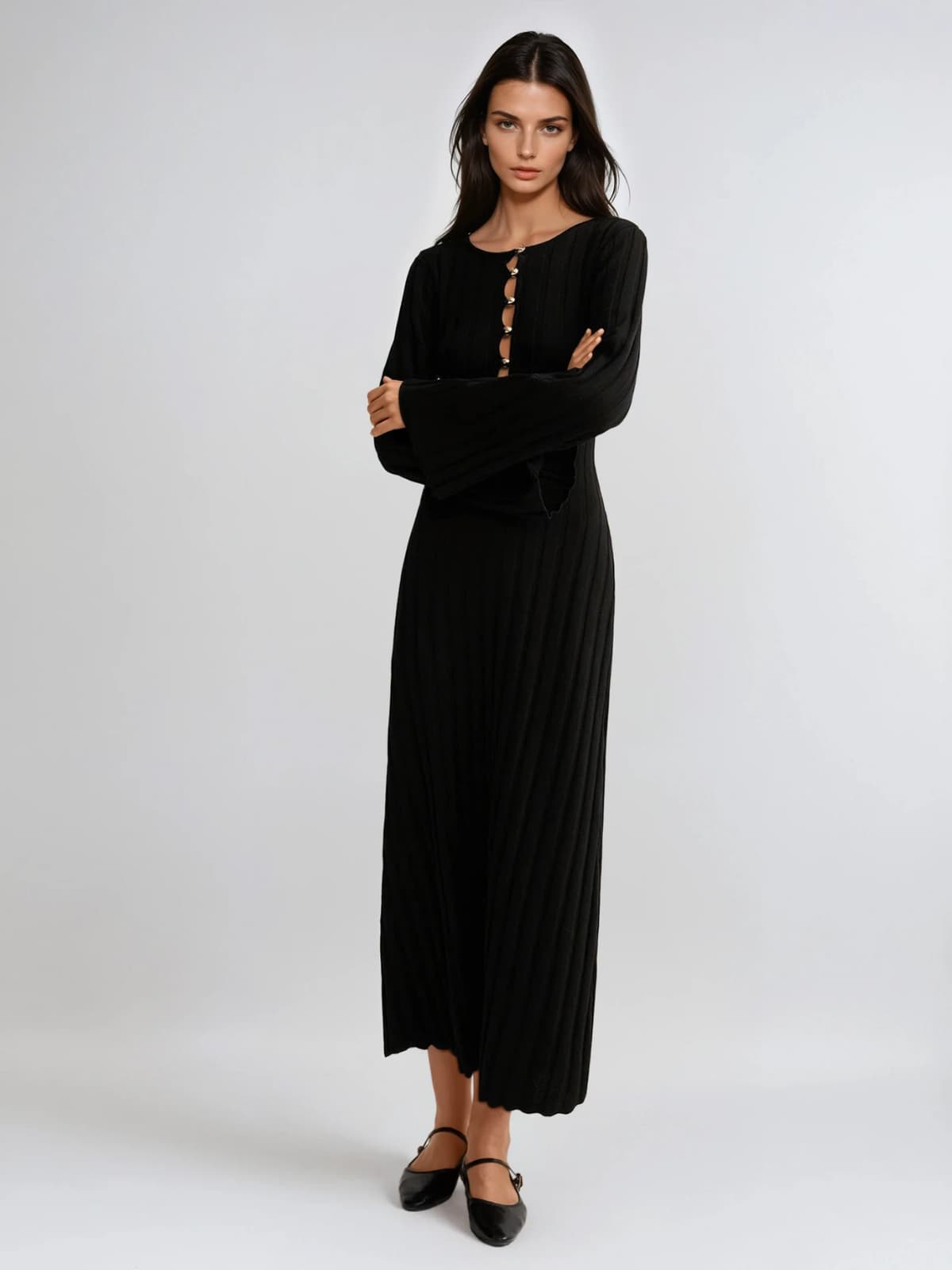 Mavora Bell Sleeve Knit Maxi Dress