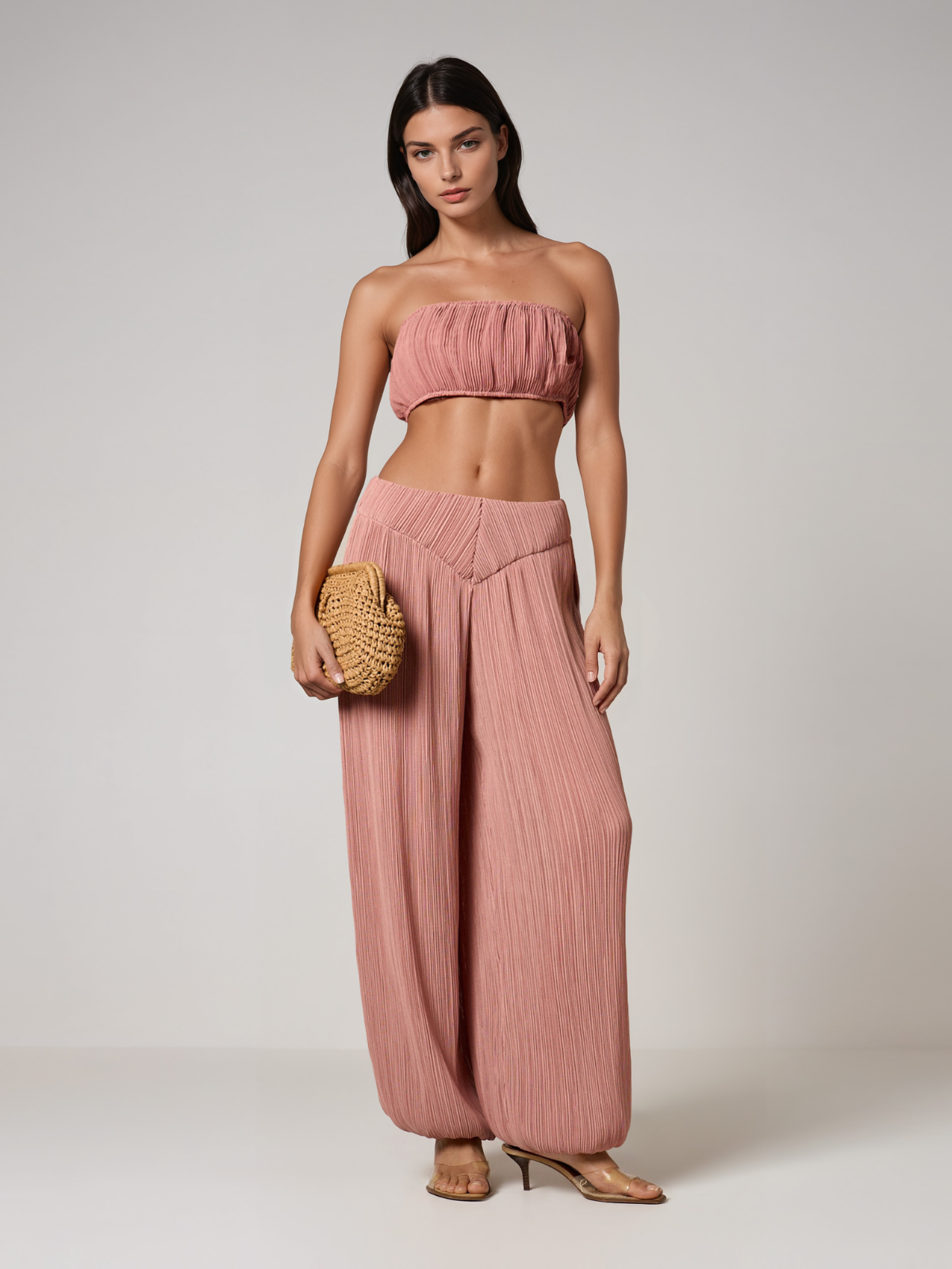 Mexila Strapless Pleated Pants Set