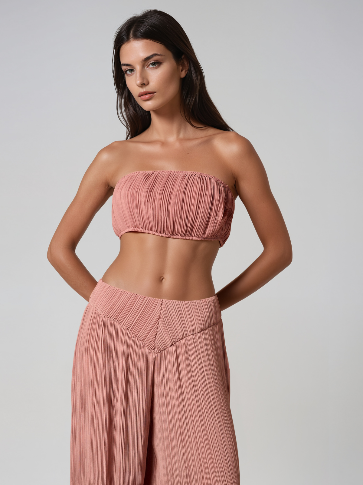 Mexila Strapless Pleated Pants Set