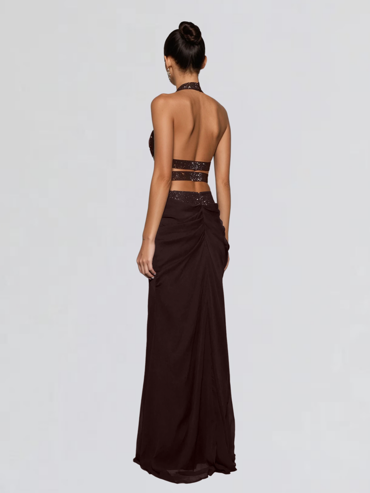 Mirek Halterneck Rhinestone Cutout Skirt Set
