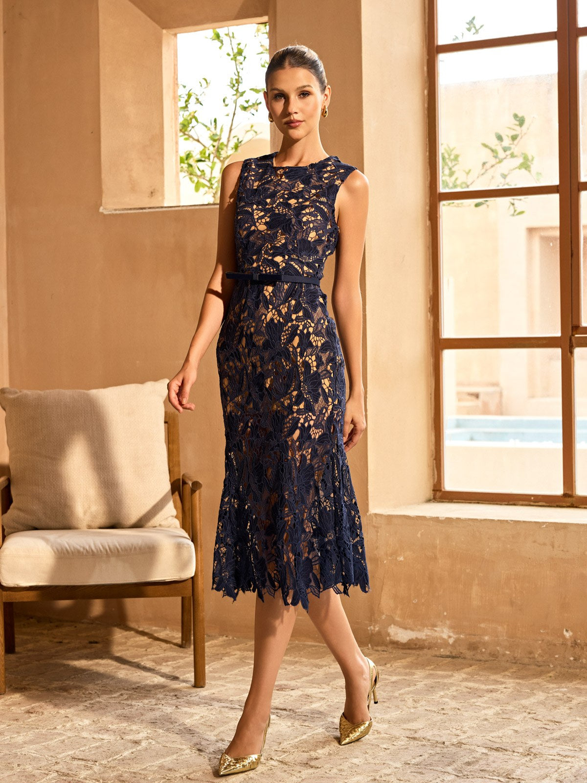 Mirexen Floral Cutout Midi Dress