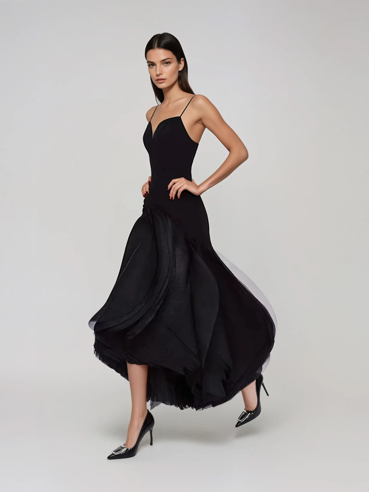 Mordai Spaghetti Petal Maxi Dress