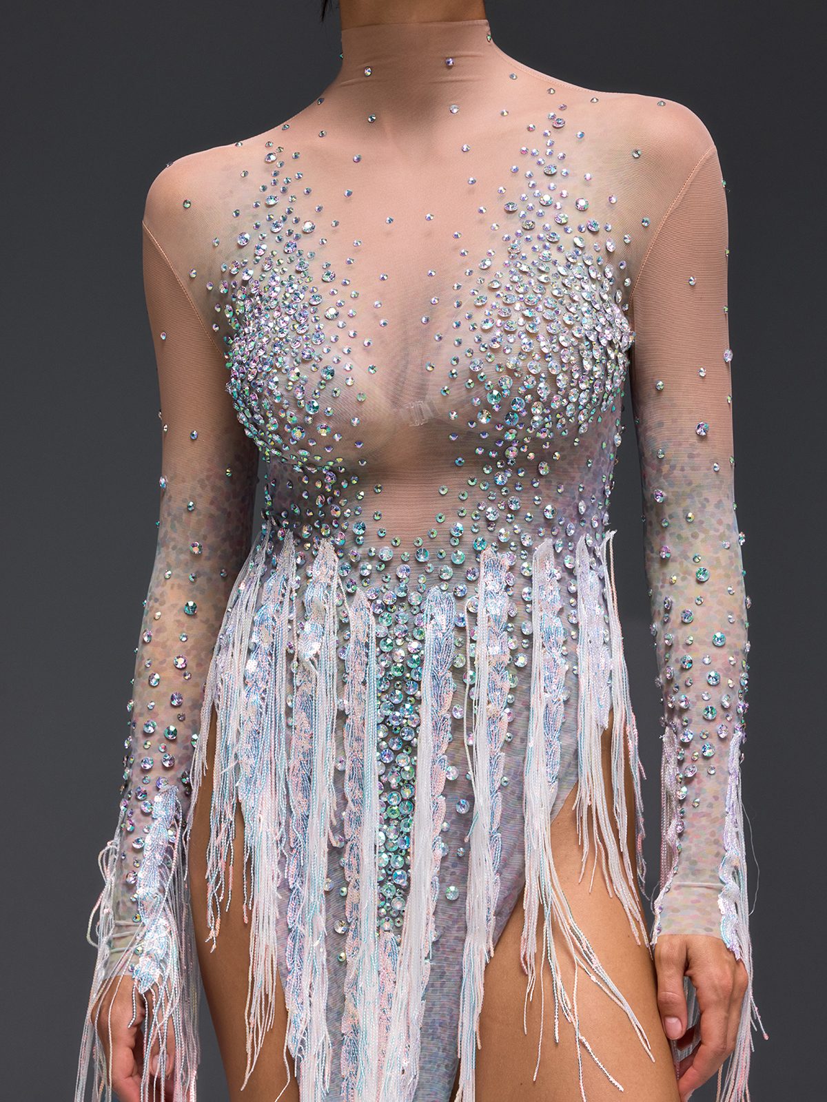 Morvayne Crystal Fringe Mesh Dress