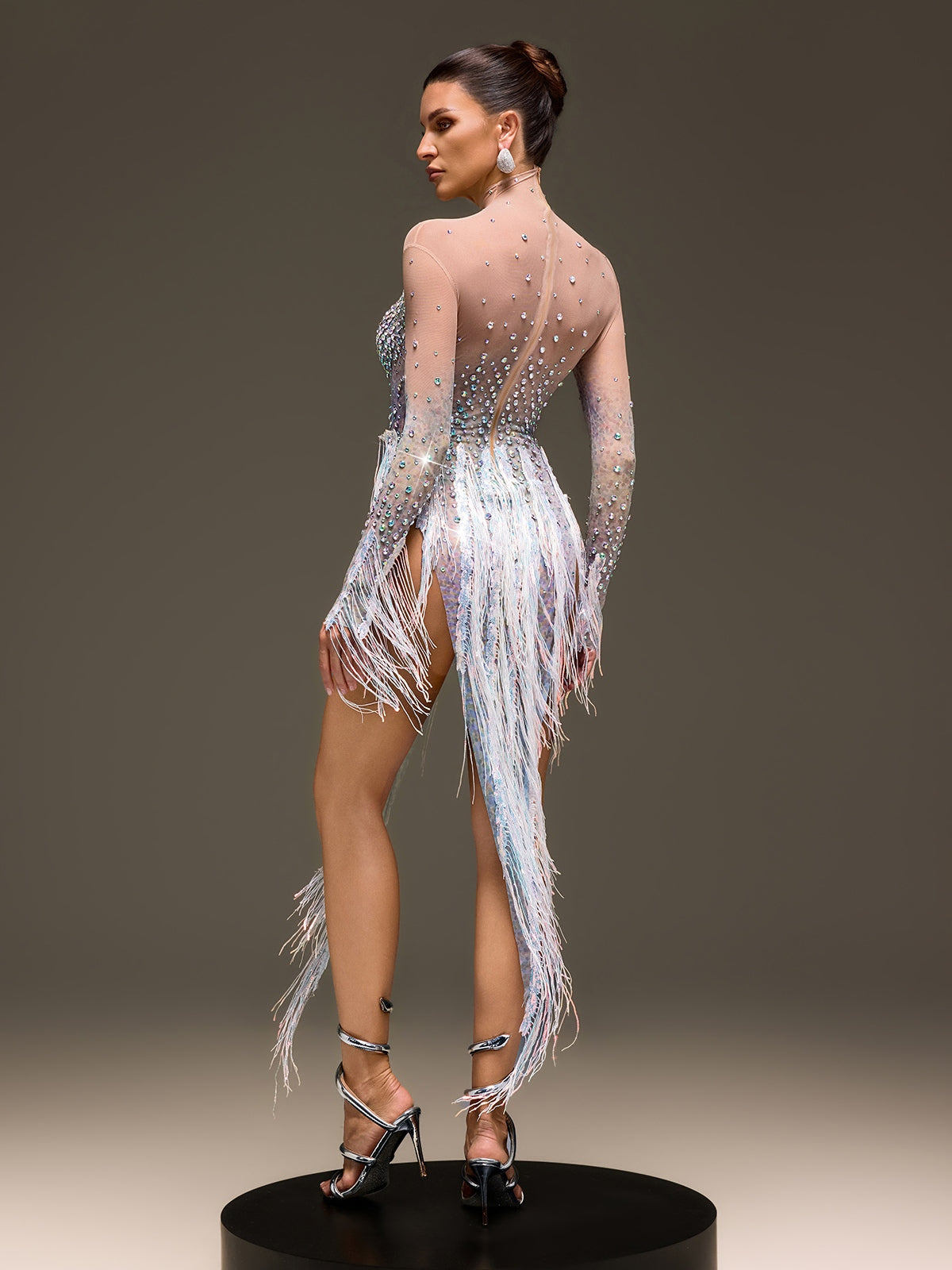 Morvayne Crystal Fringe Mesh Dress