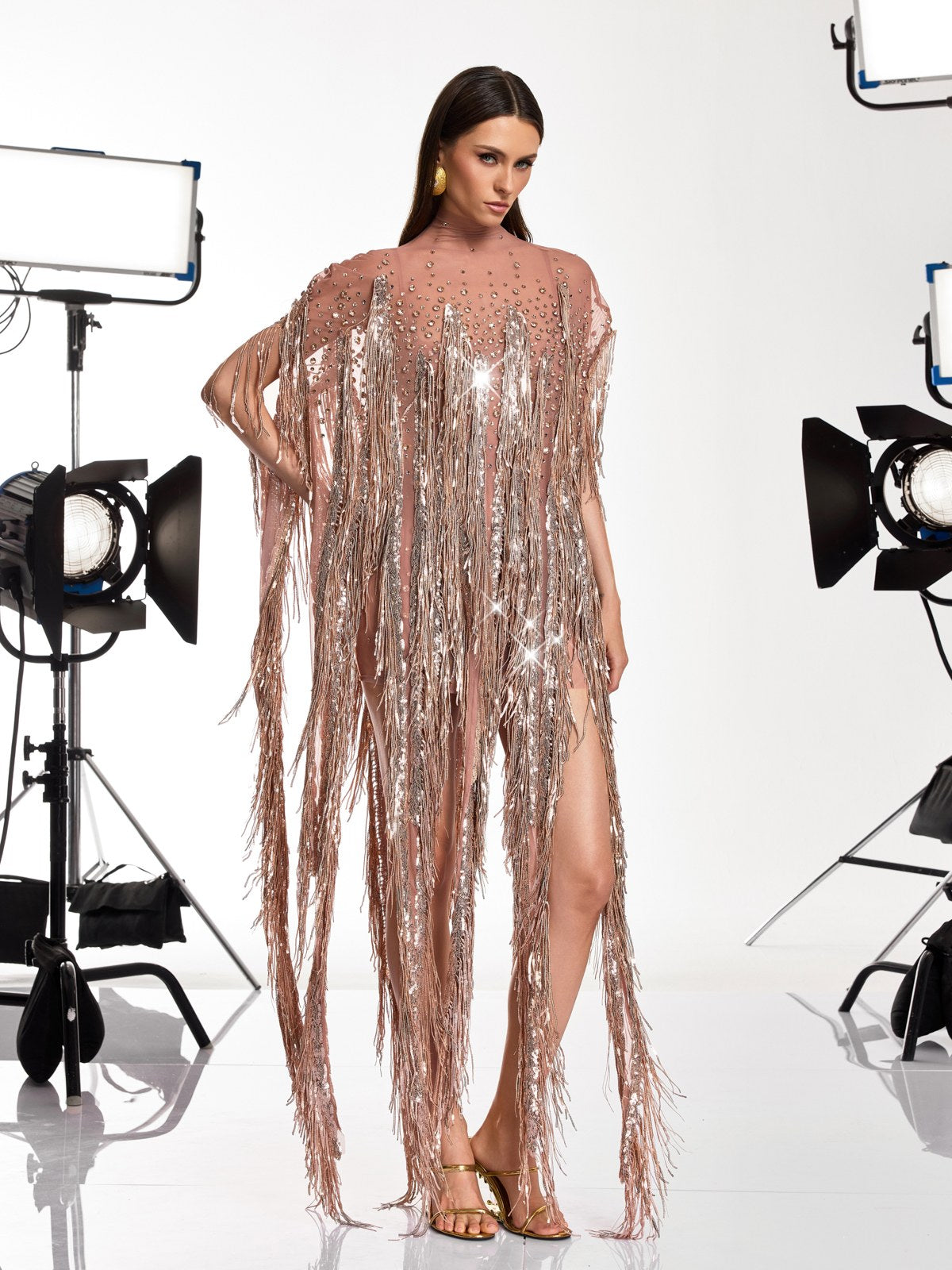 Morvek Fringe Sequin Crystal Mini Dress