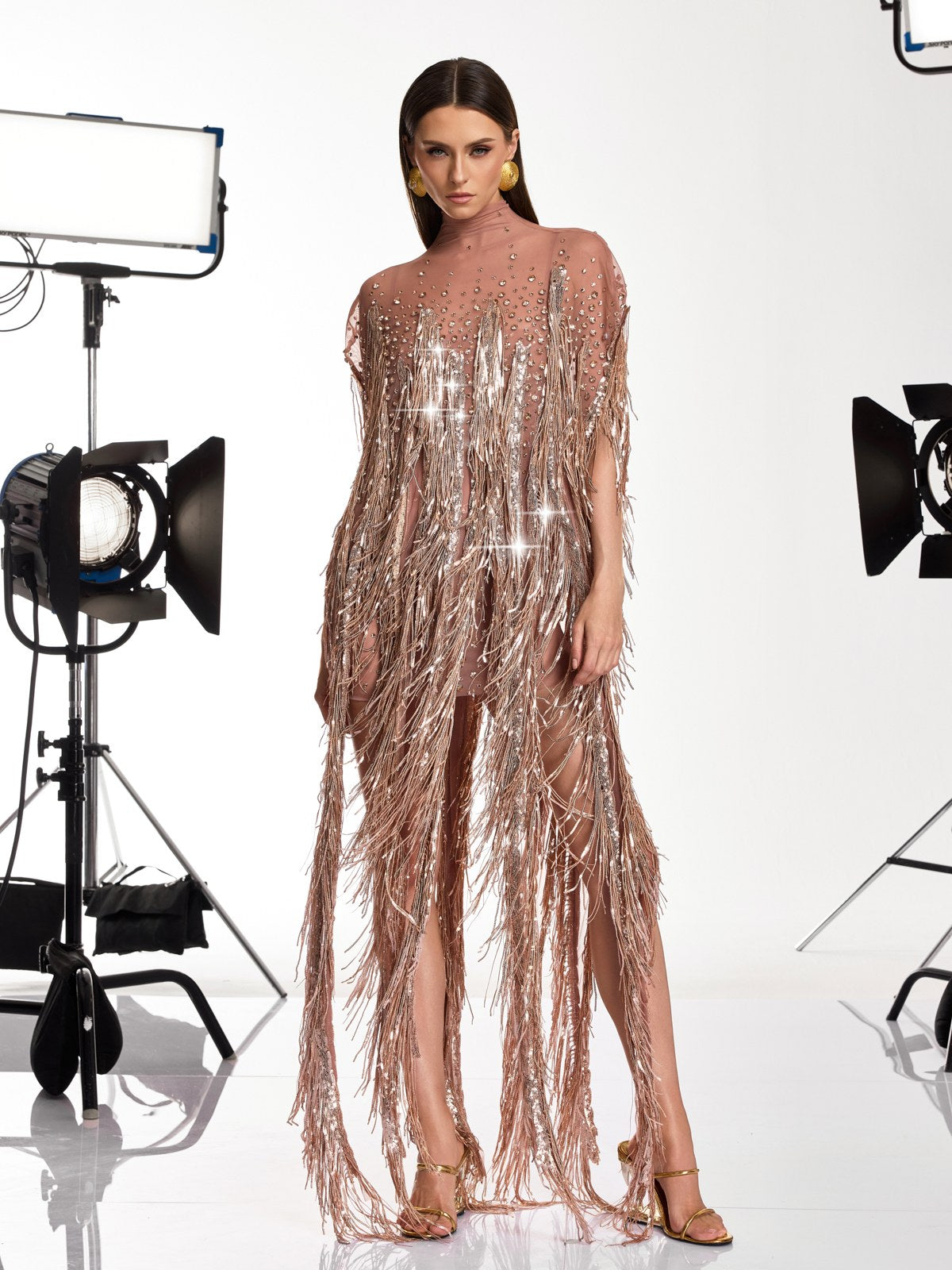 Morvek Fringe Sequin Crystal Mini Dress
