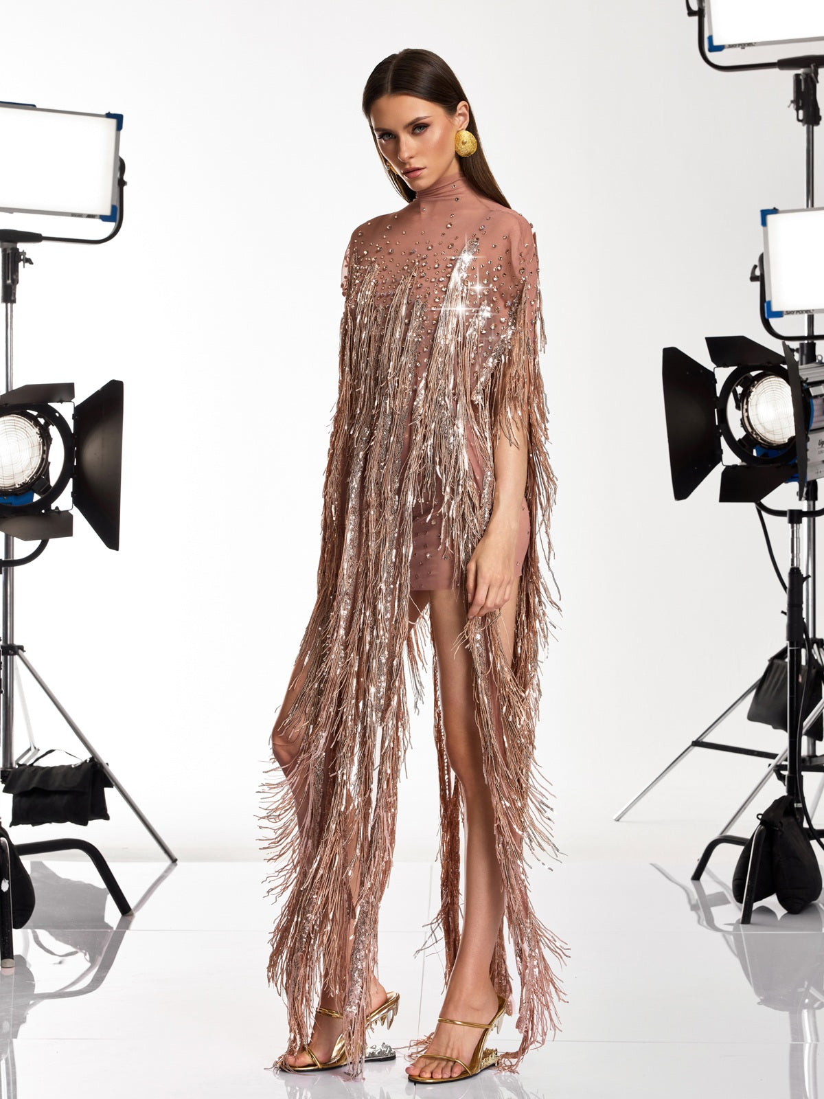 Morvek Fringe Sequin Crystal Mini Dress
