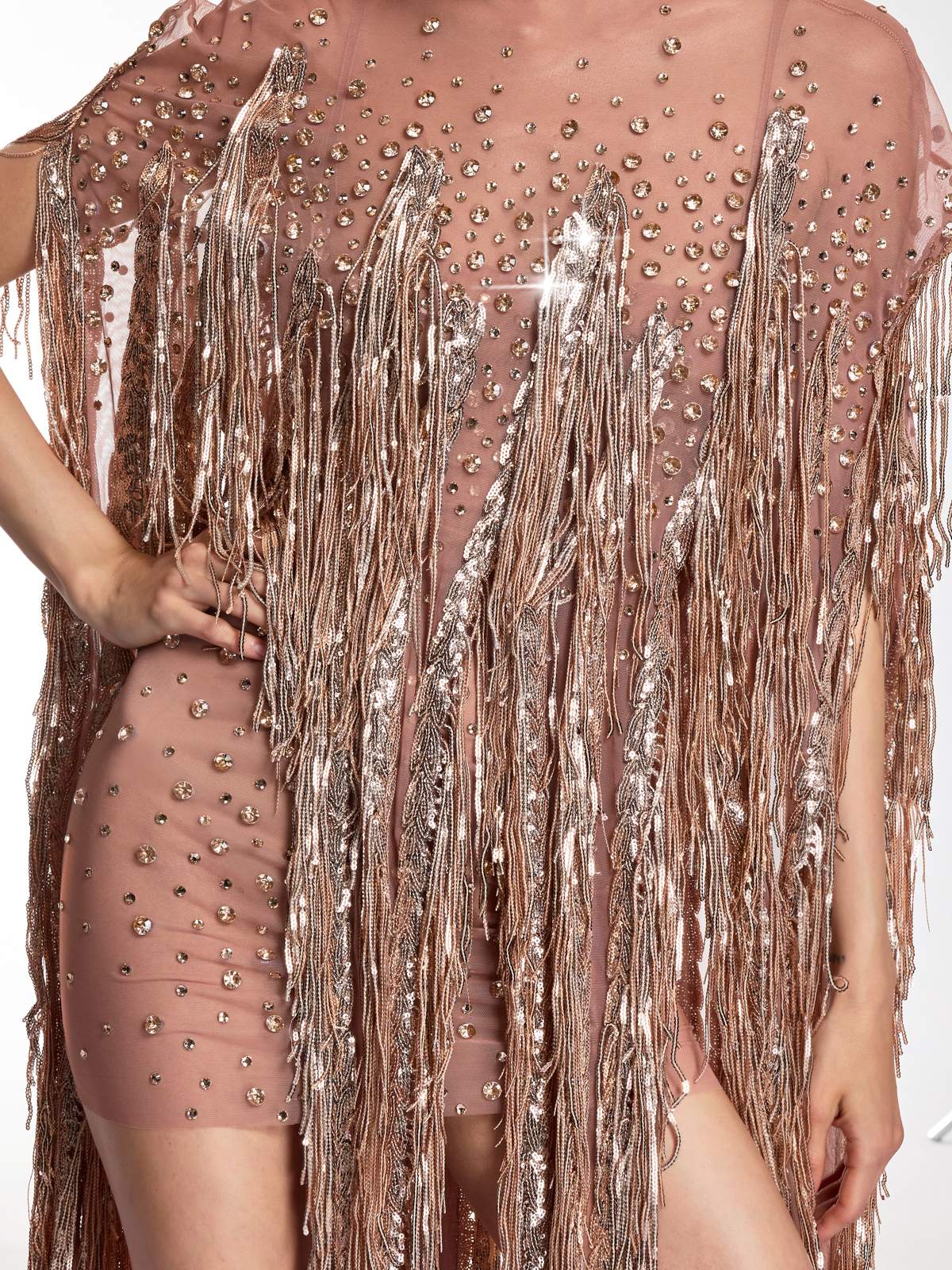 Morvek Fringe Sequin Crystal Mini Dress