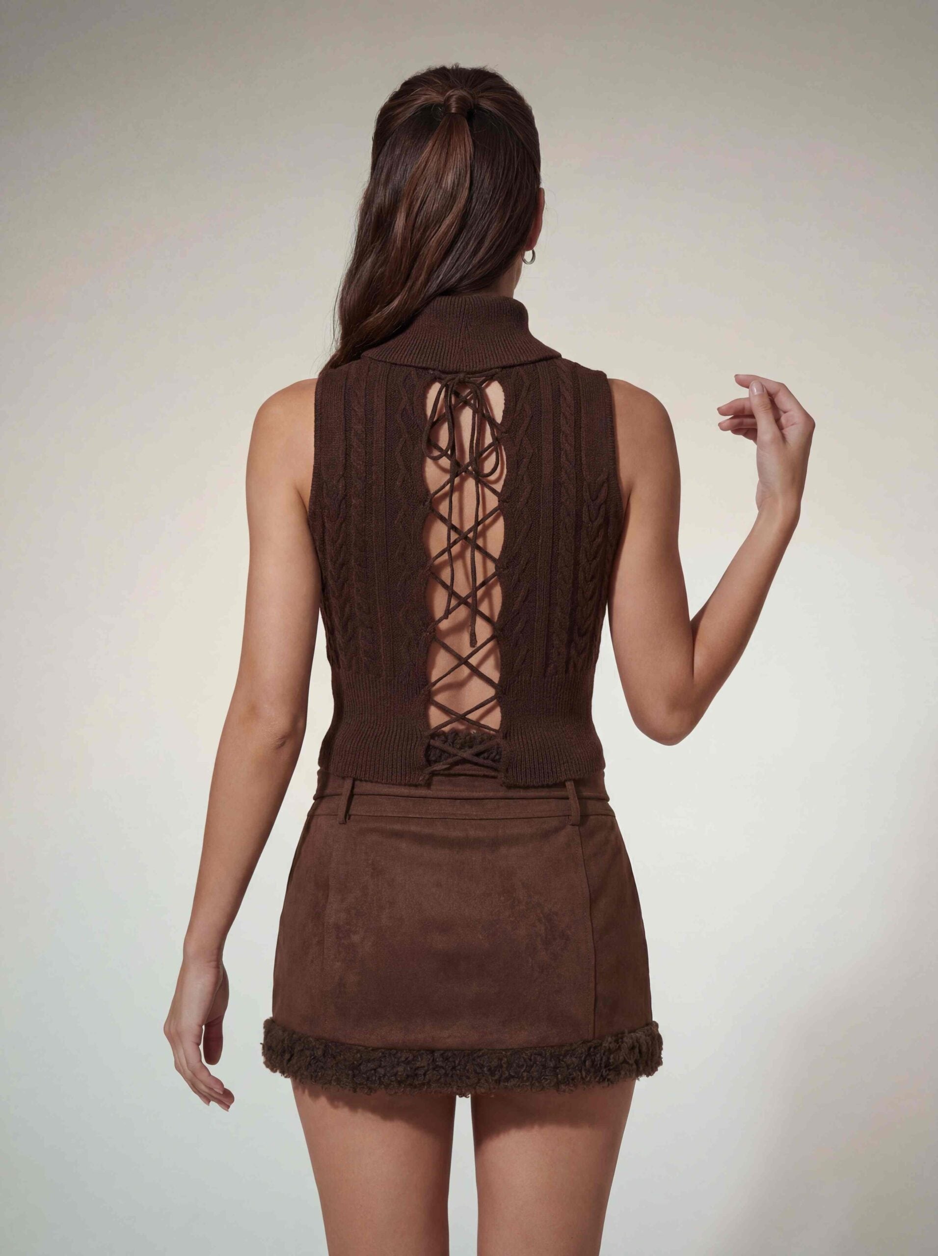 Moryxel Knit Lace Up Skirt Set