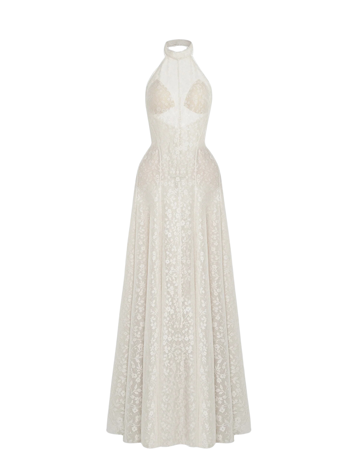 Myqora Halterneck Lace Embroidered Maxi Dress
