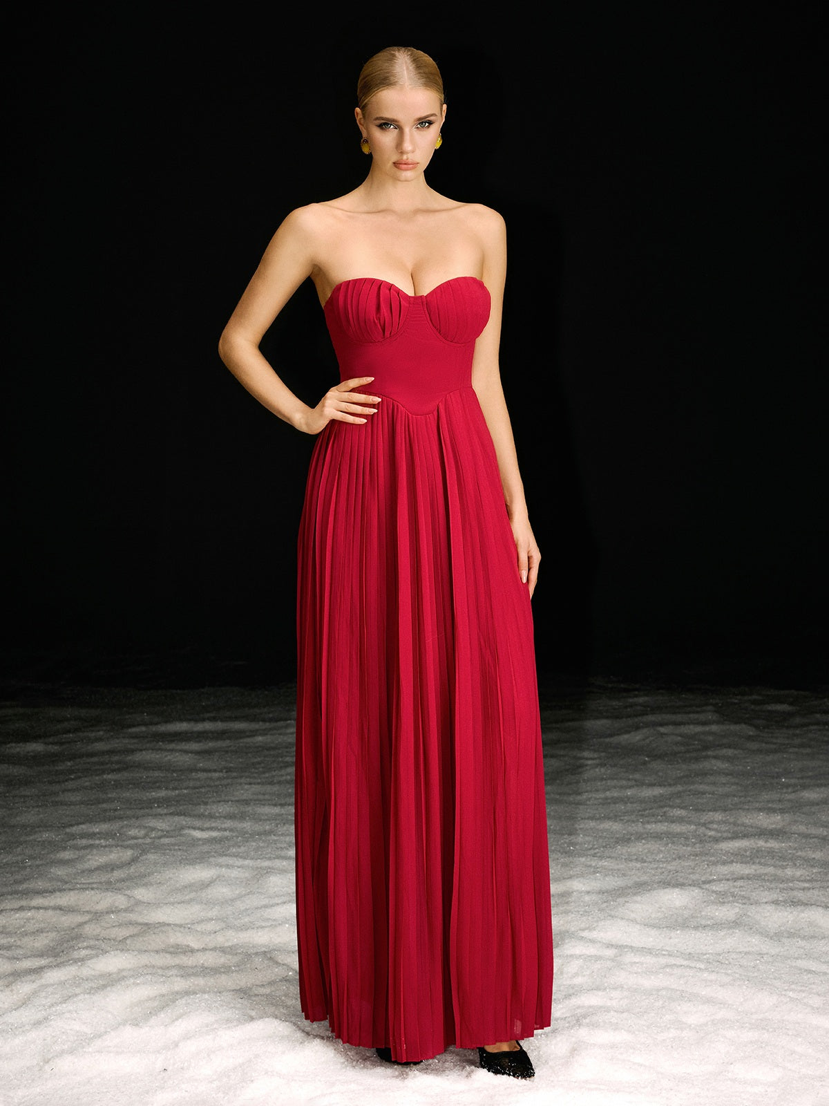 Necalli Strapless Pleated Maxi Dress