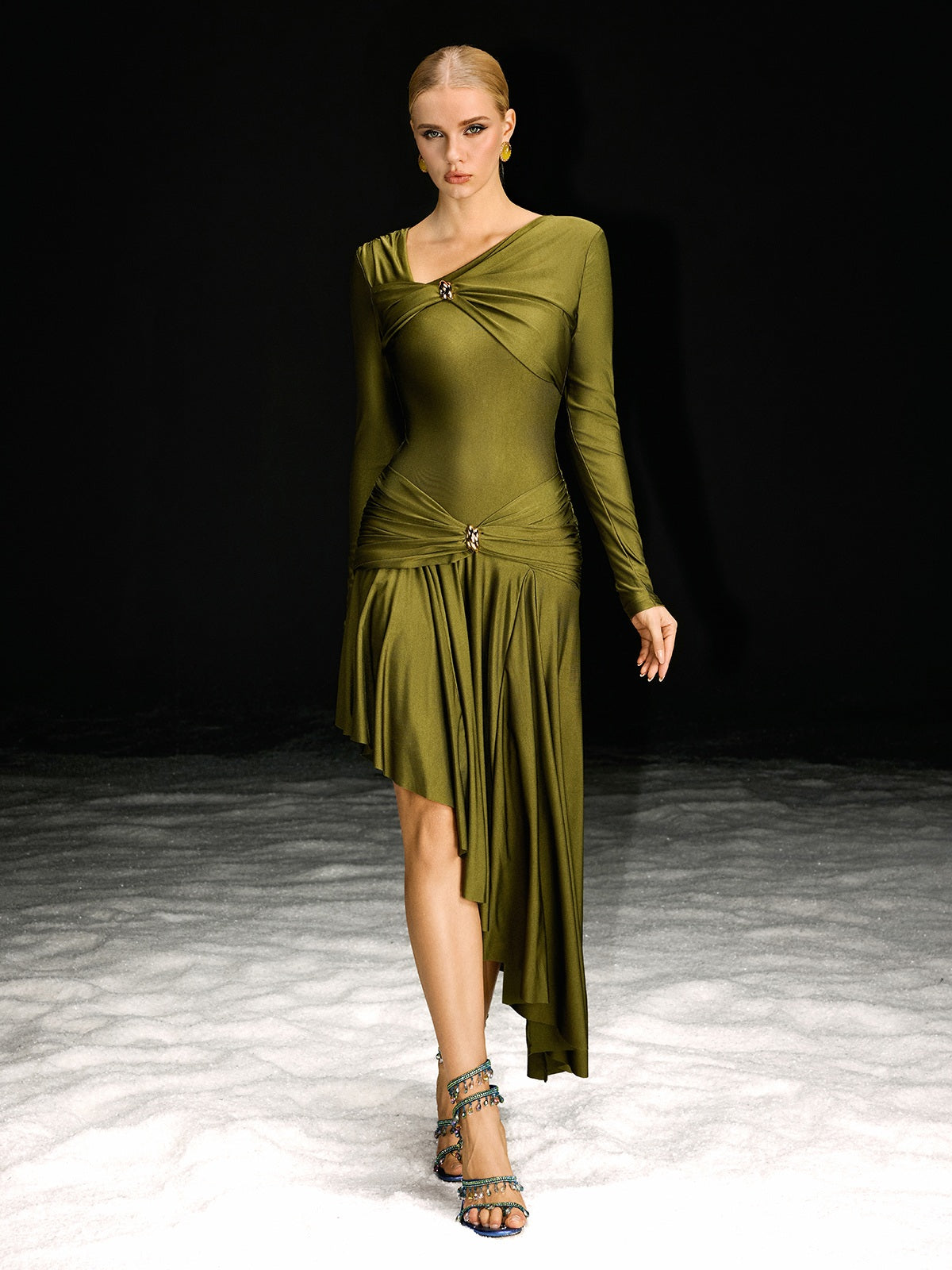 Nedelya Long Sleeve Draped Midi Dress