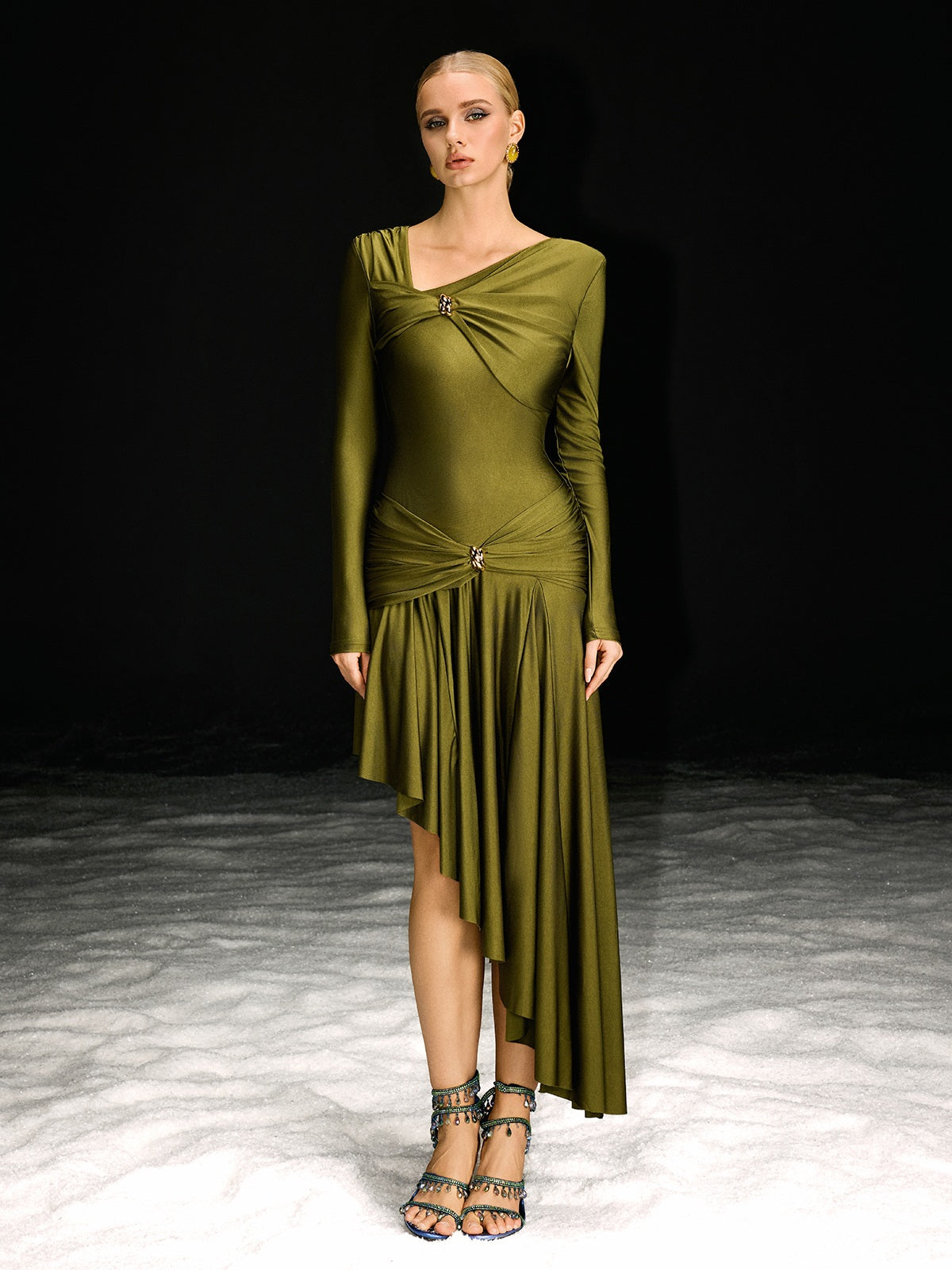 Nedelya Long Sleeve Draped Midi Dress