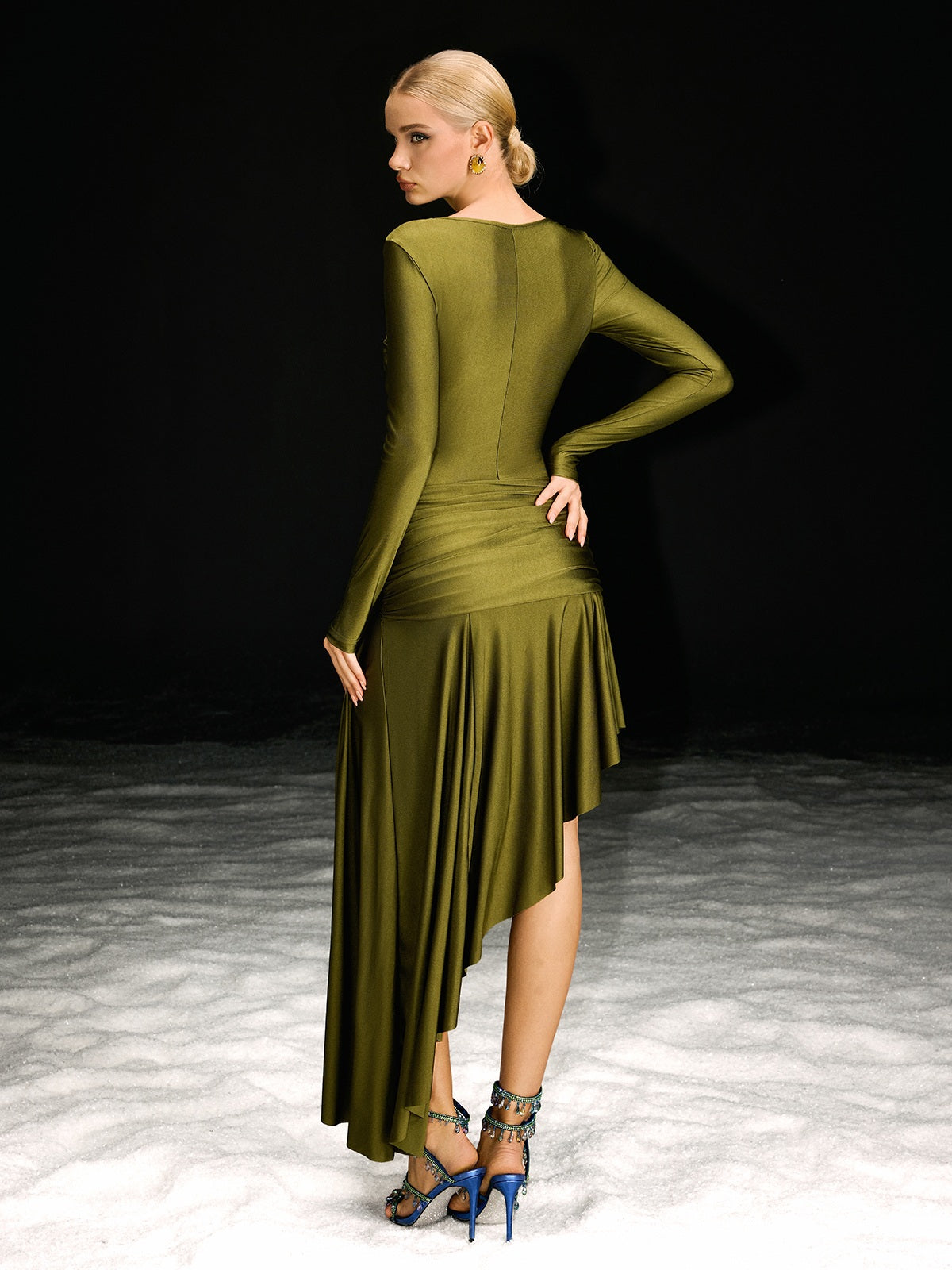 Nedelya Long Sleeve Draped Midi Dress
