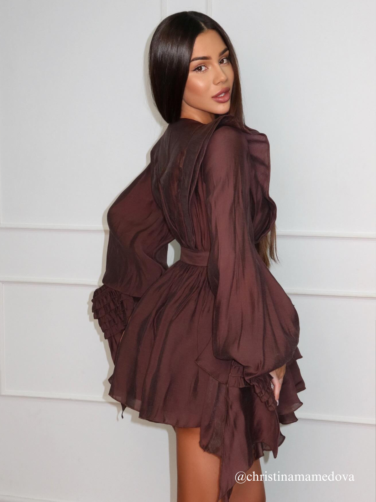 Neola Long Sleeve Ruffle Tiered Mini Dress