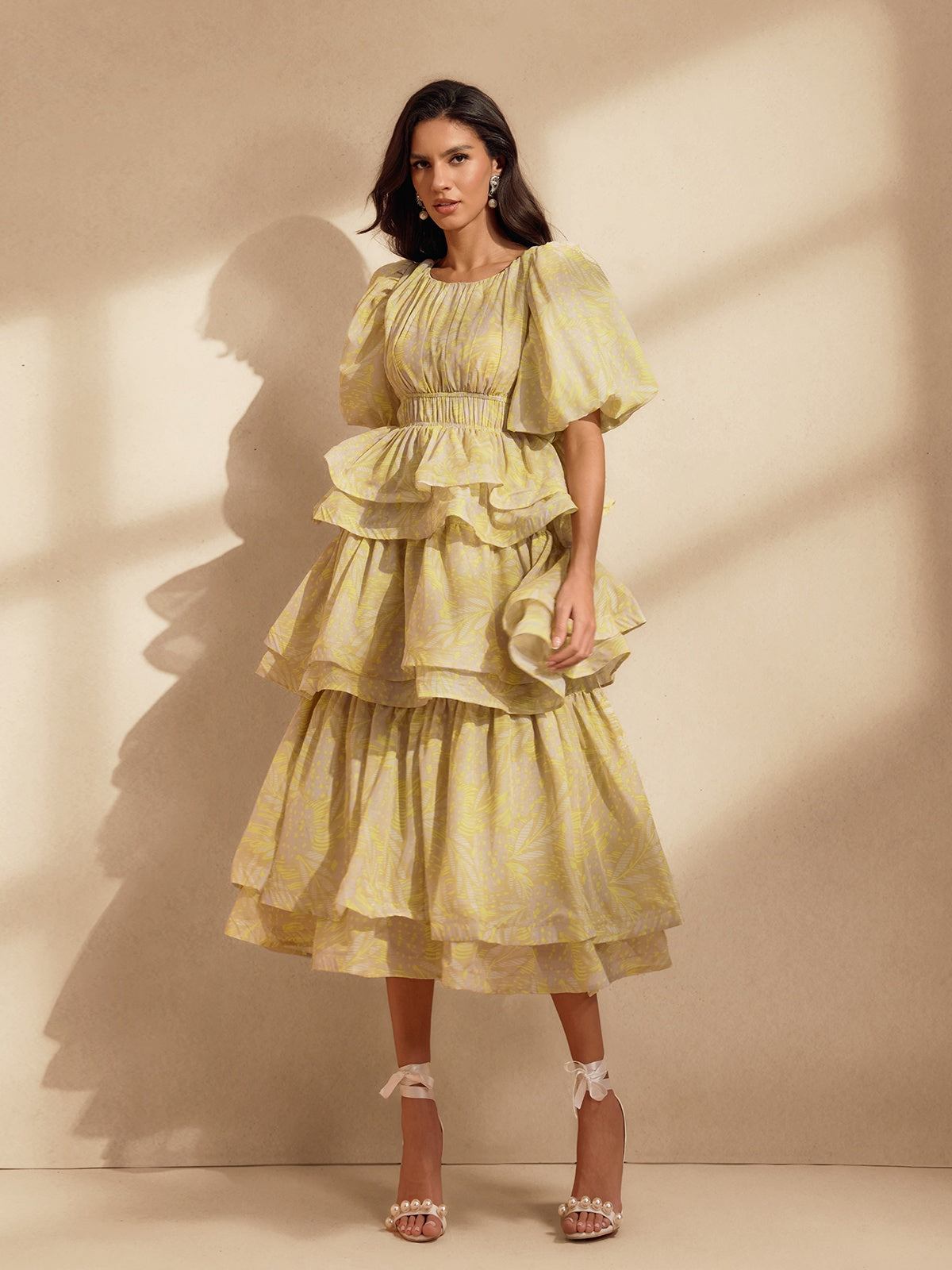 Nereida Ruffle Tiered Printed Midi Dress