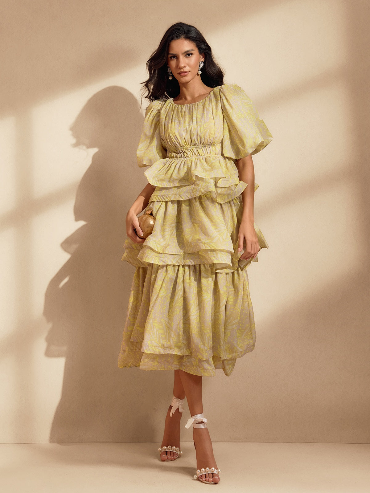 Nereida Ruffle Tiered Printed Midi Dress
