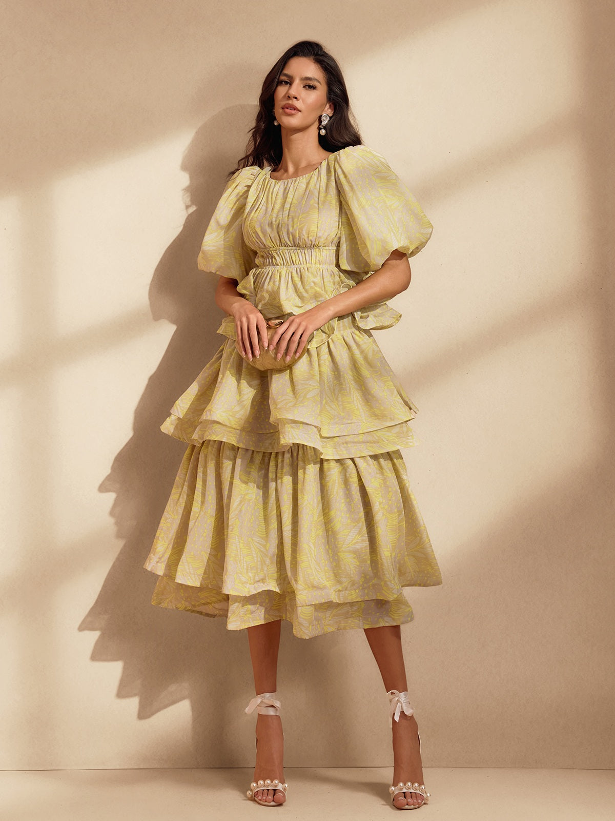Nereida Ruffle Tiered Printed Midi Dress