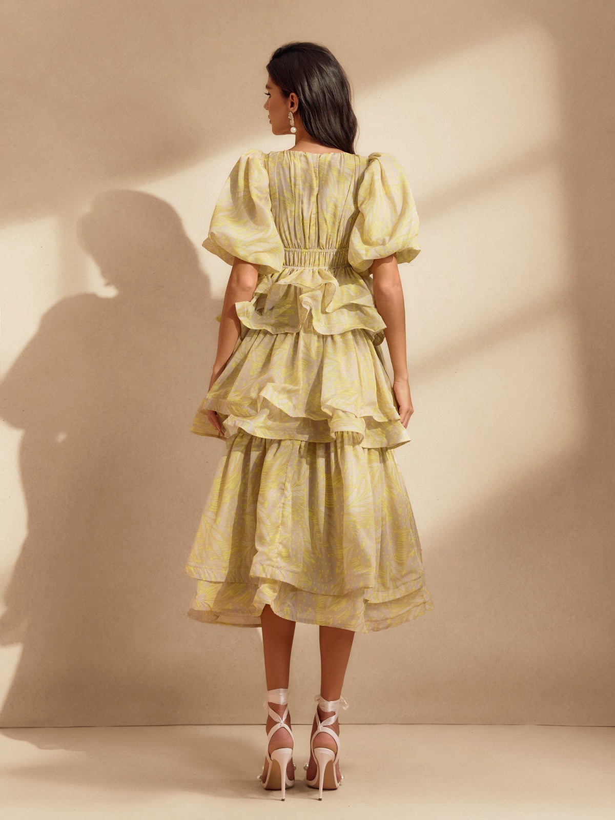 Nereida Ruffle Tiered Printed Midi Dress