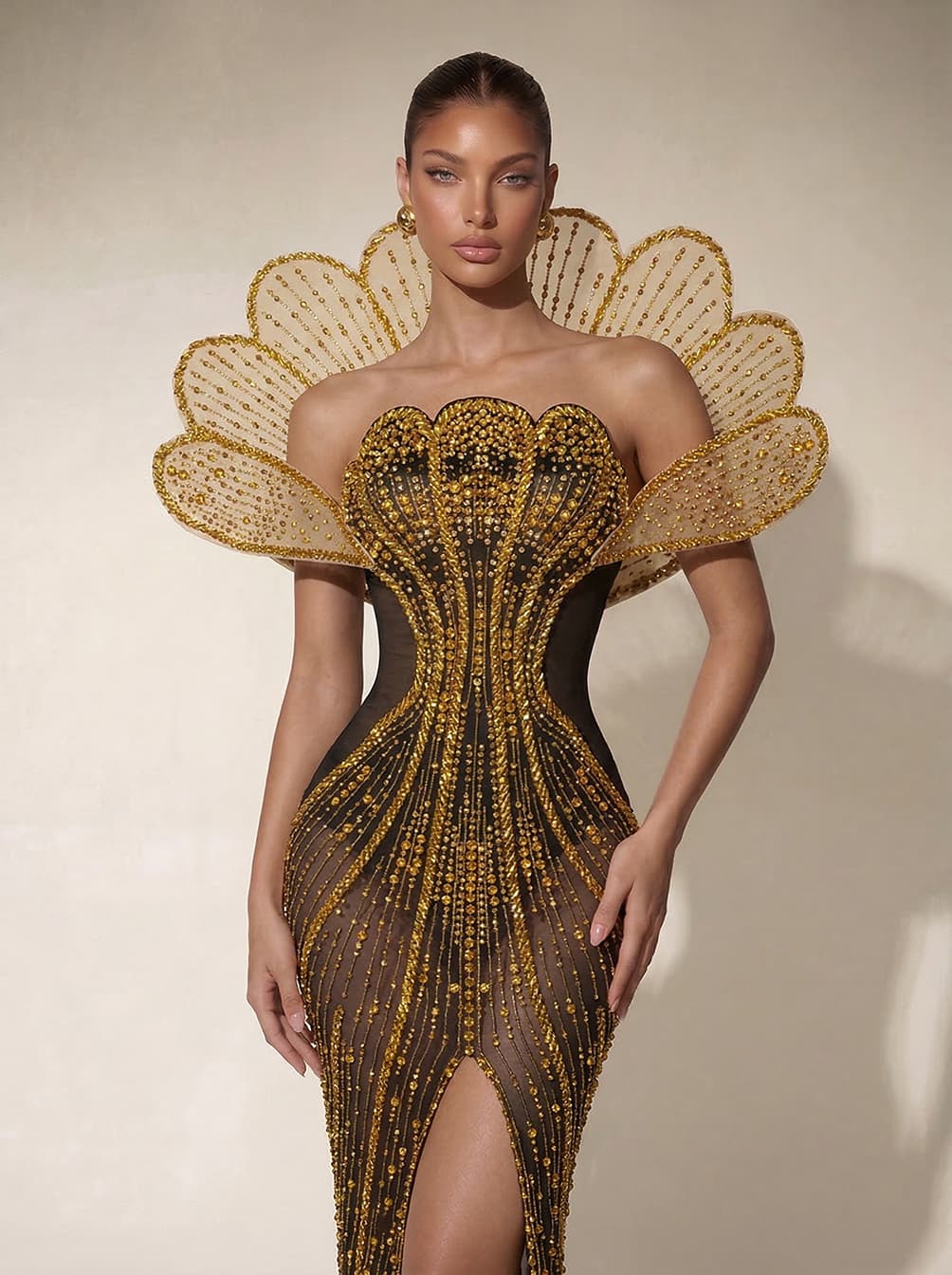 Nesvor Rhinestone Mesh Split Maxi Dress