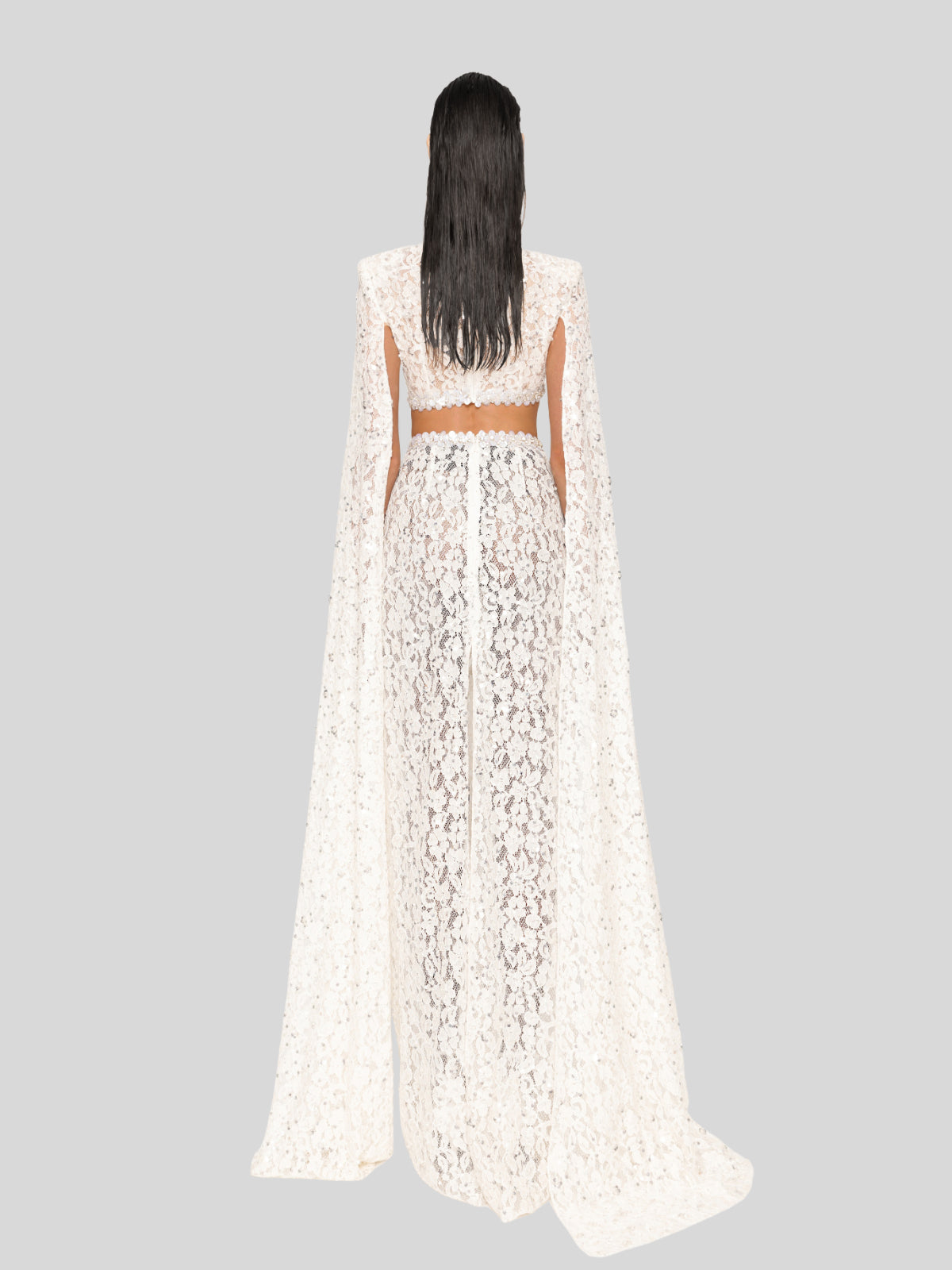 Nevra Cape Sleeve Rhinestone Cutout Maxi Dress