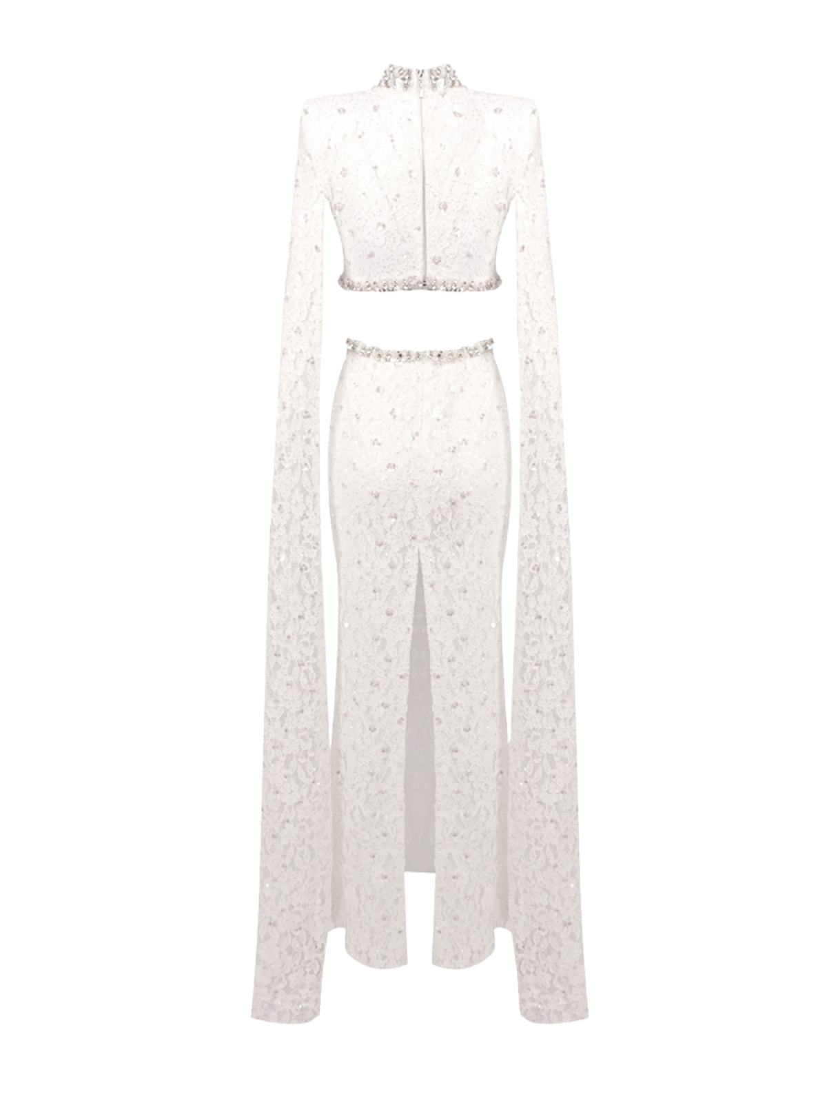 Nevra Cape Sleeve Rhinestone Cutout Maxi Dress
