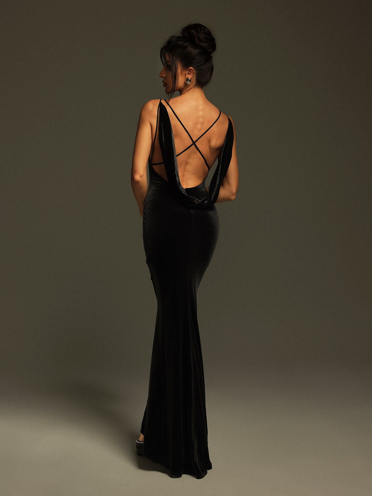 Nketiah Plunge Neck Flower Velvet Maxi Dress
