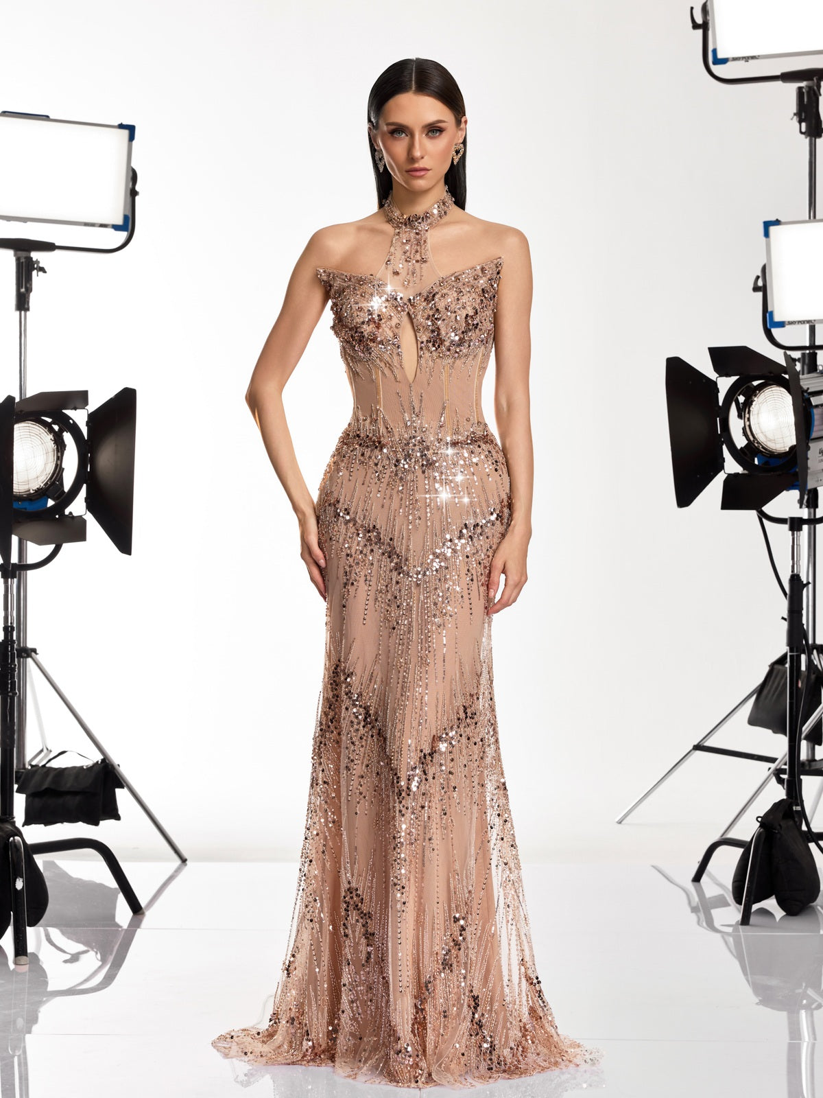 Noral Sequin Fringe Cutout Maxi Dress