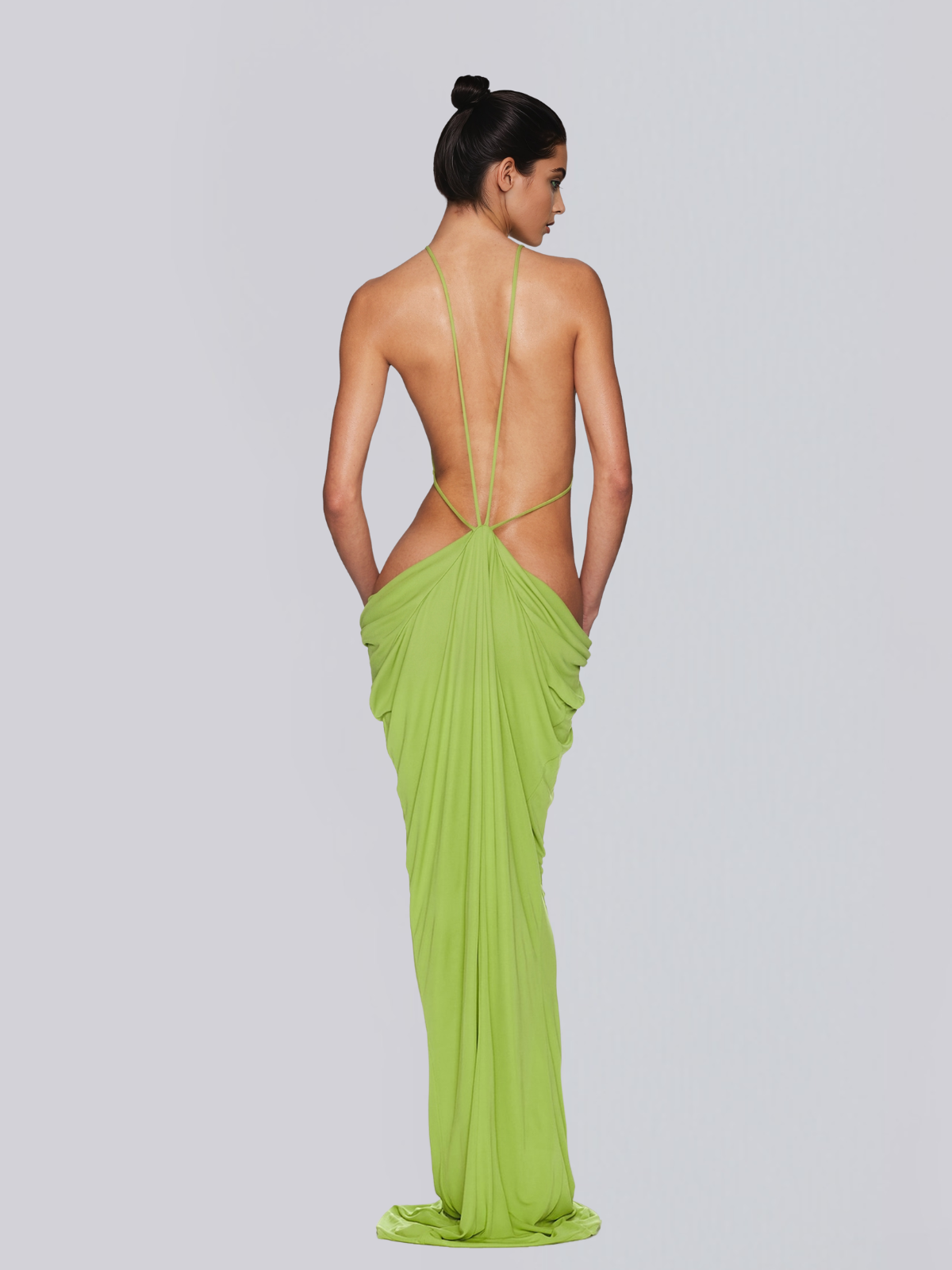 Norvalen Backless Cutout Draped Maxi Dress In Chartreuse