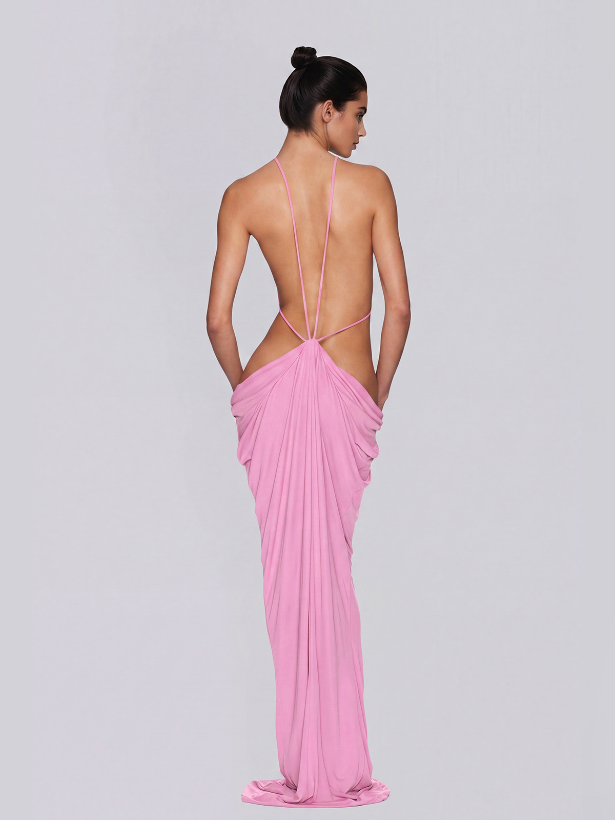 Norvalen Backless Cutout Draped Maxi Dress In Pink