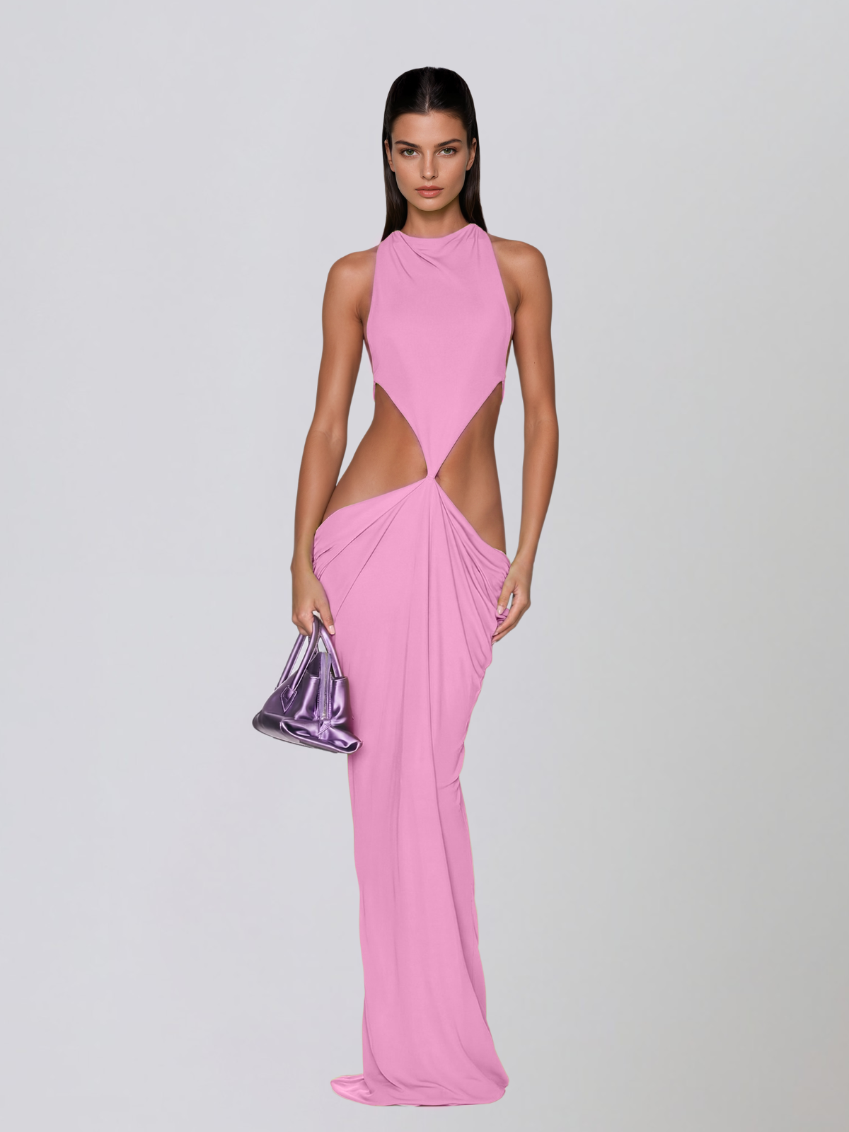 Norvalen Backless Cutout Draped Maxi Dress In Pink