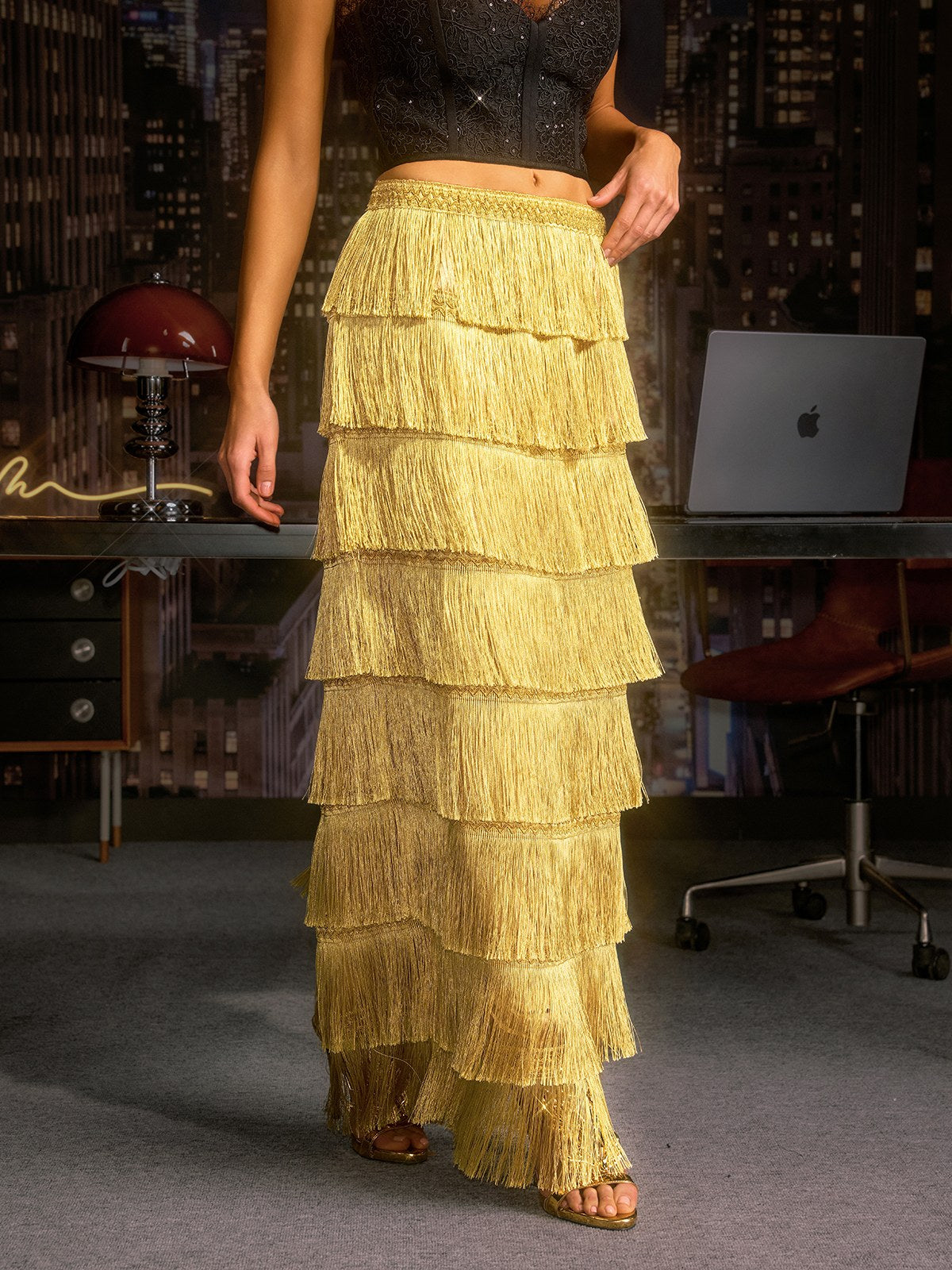 Norylin Fringe Tiered Skirt