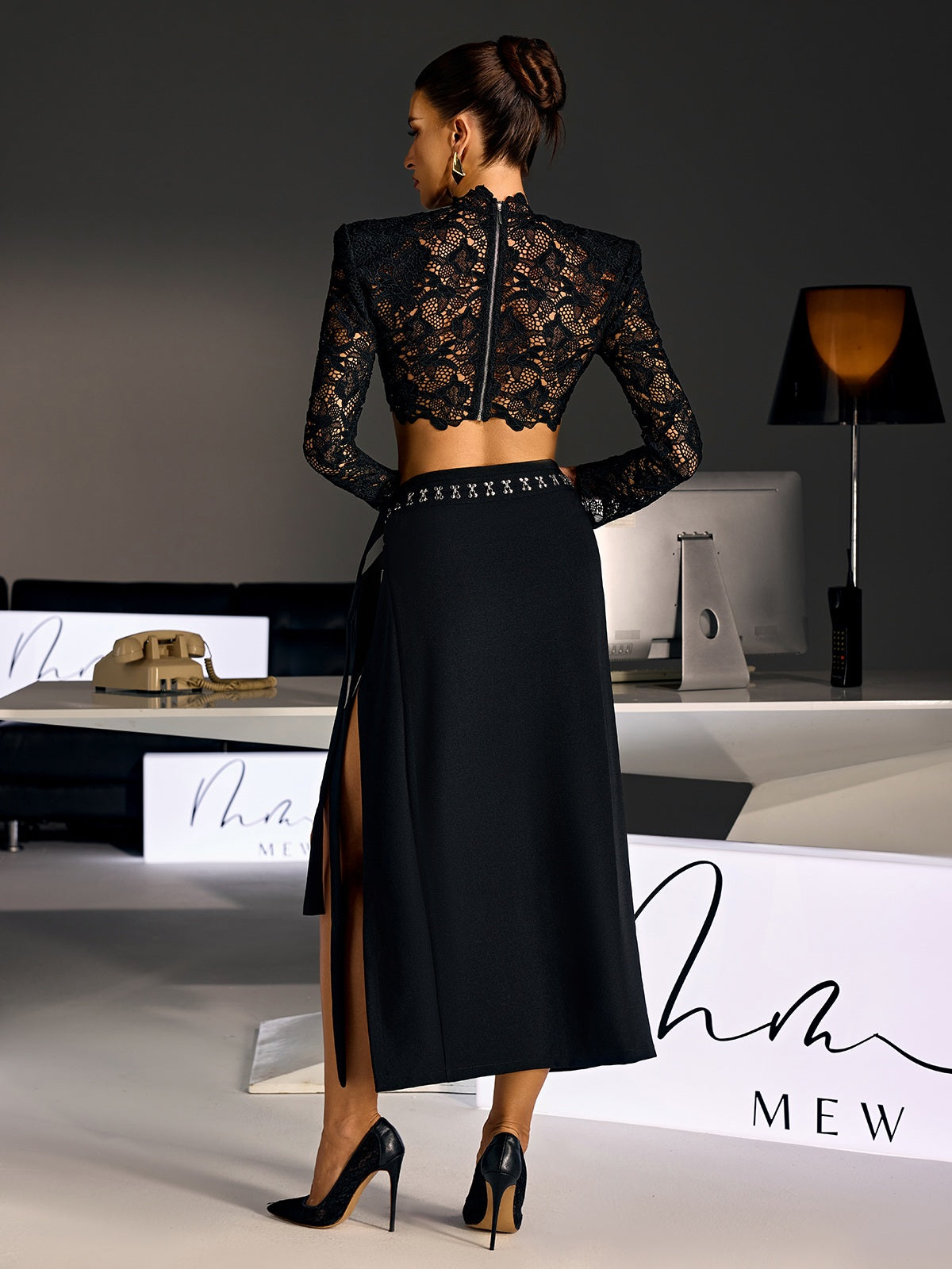 Noryndal Lace Crop Split Skirt Set