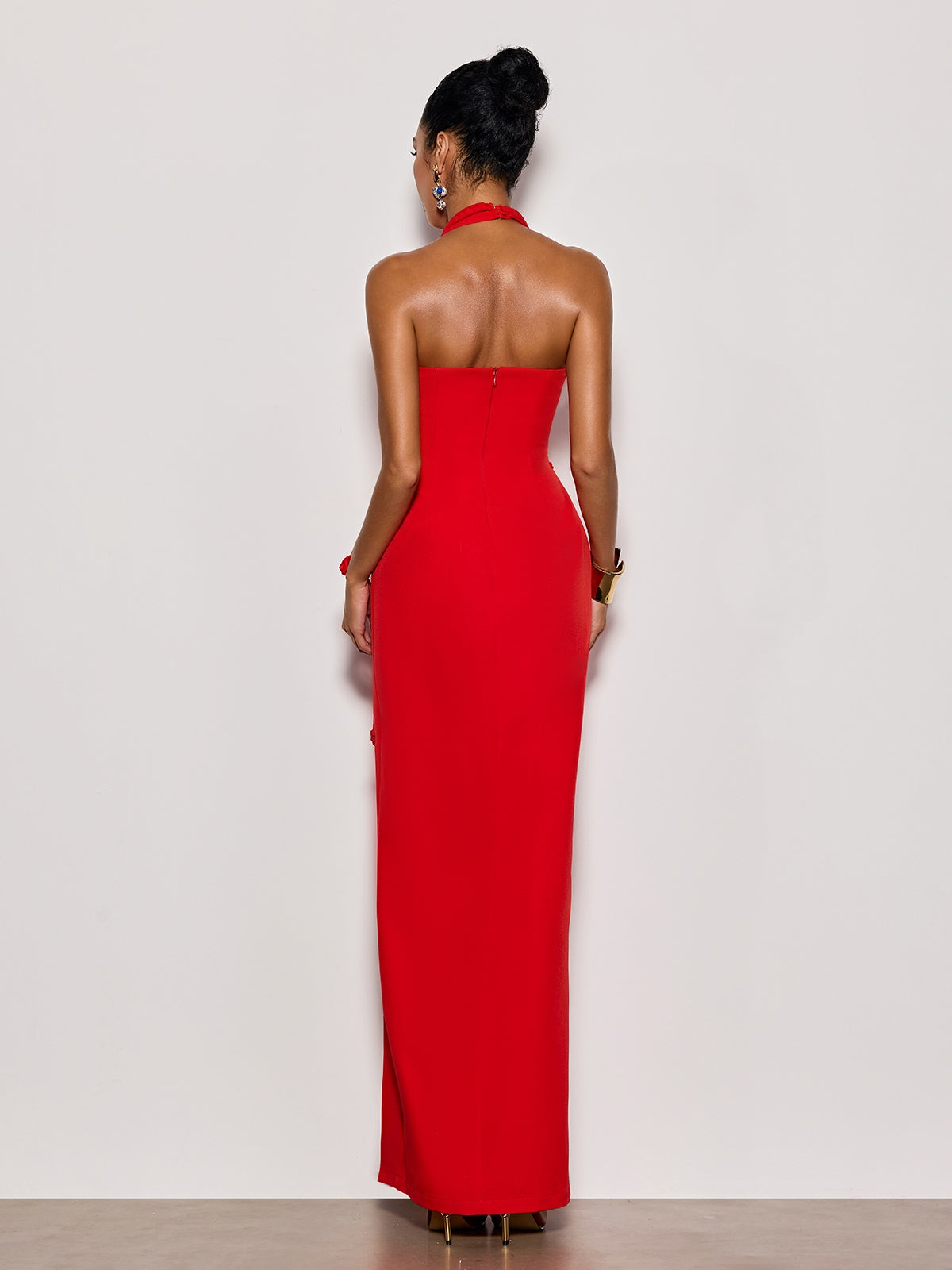Noryrin Halterneck Twisted Split Maxi Dress