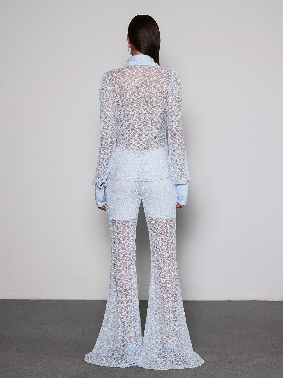 Noryxan Ruched Lace Flared Pants Set
