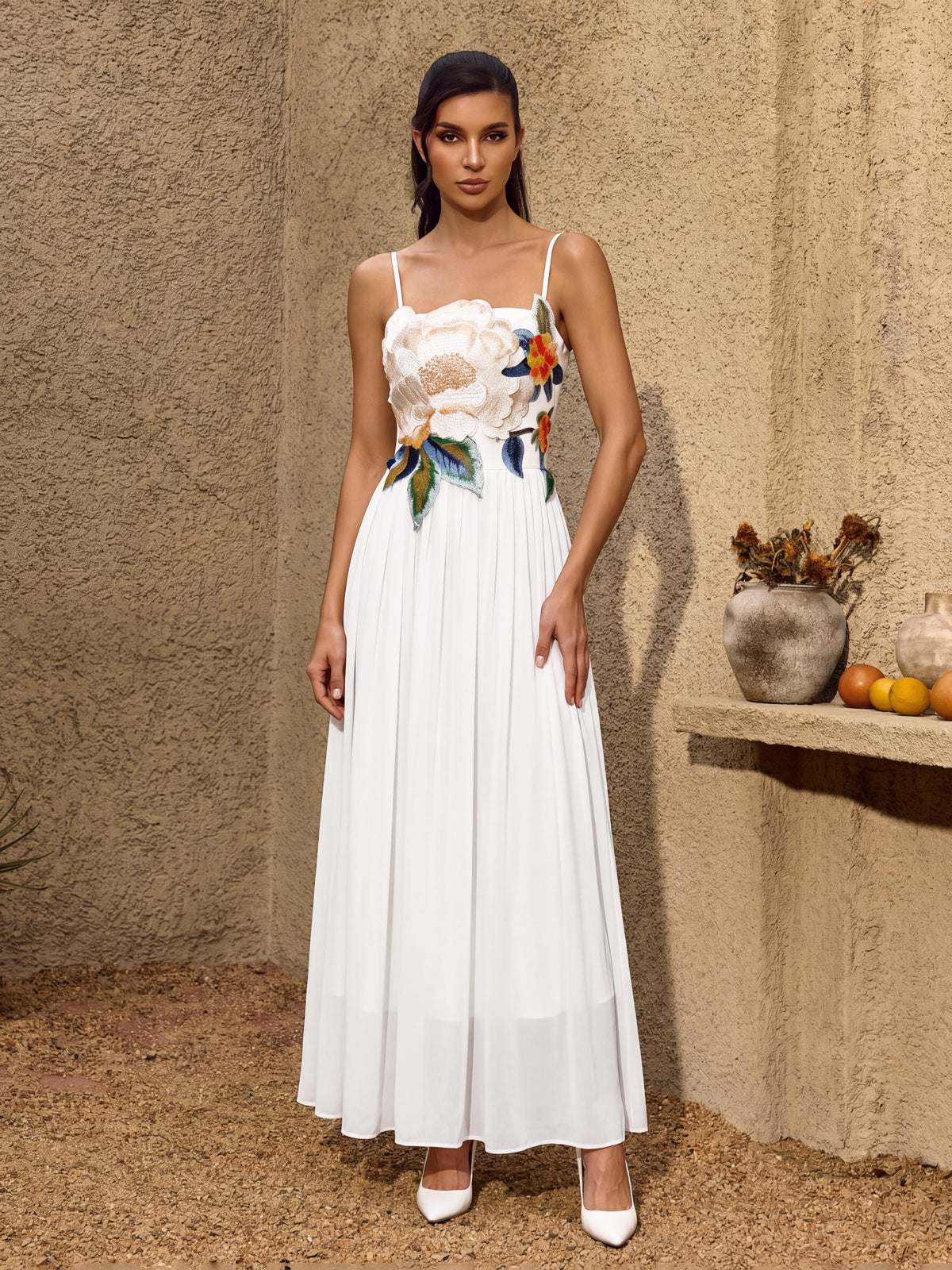 Noryxel Spaghetti Flower Maxi Dress