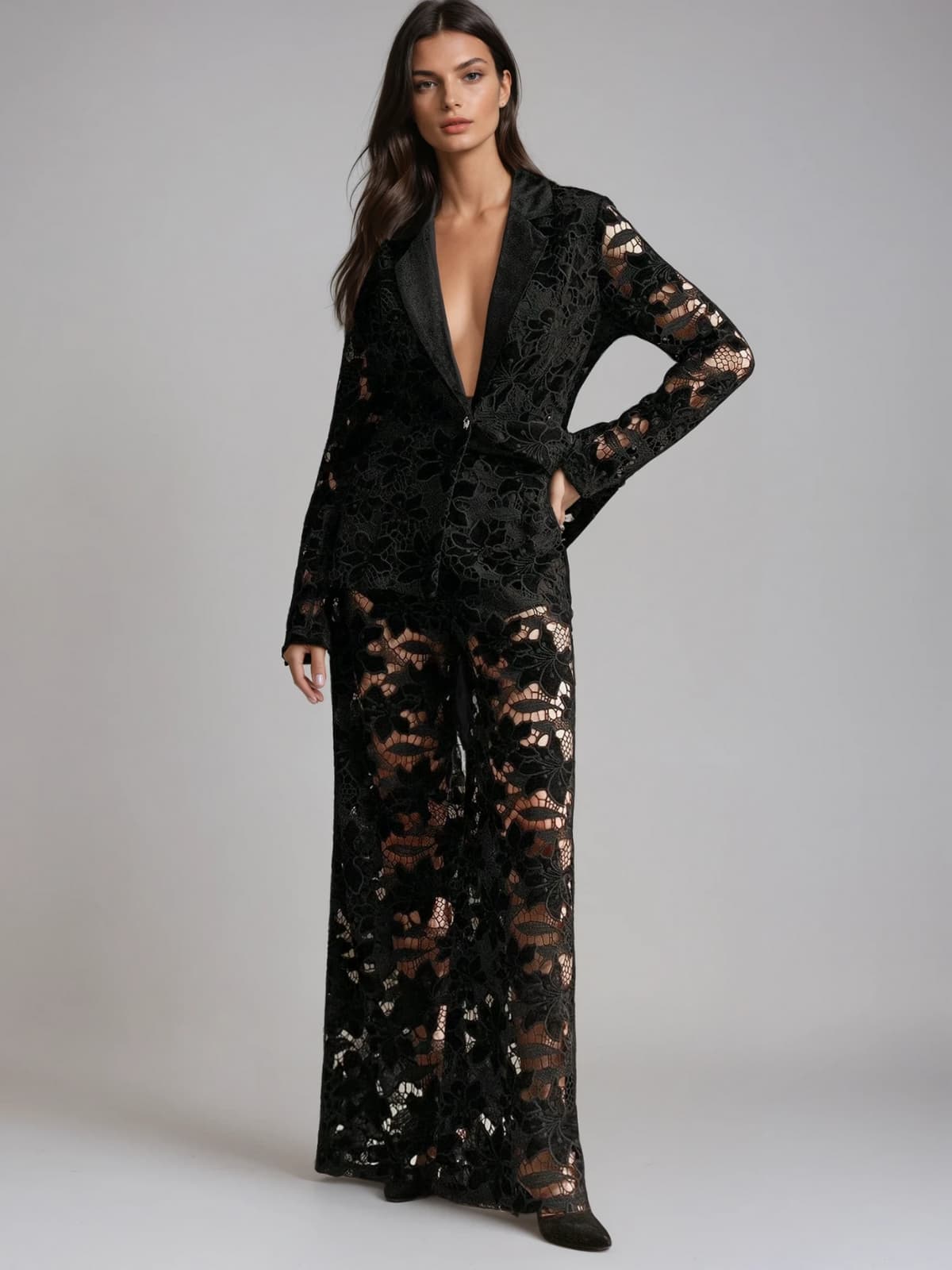 Nyvion Long Sleeve Lace Floral Pants Set