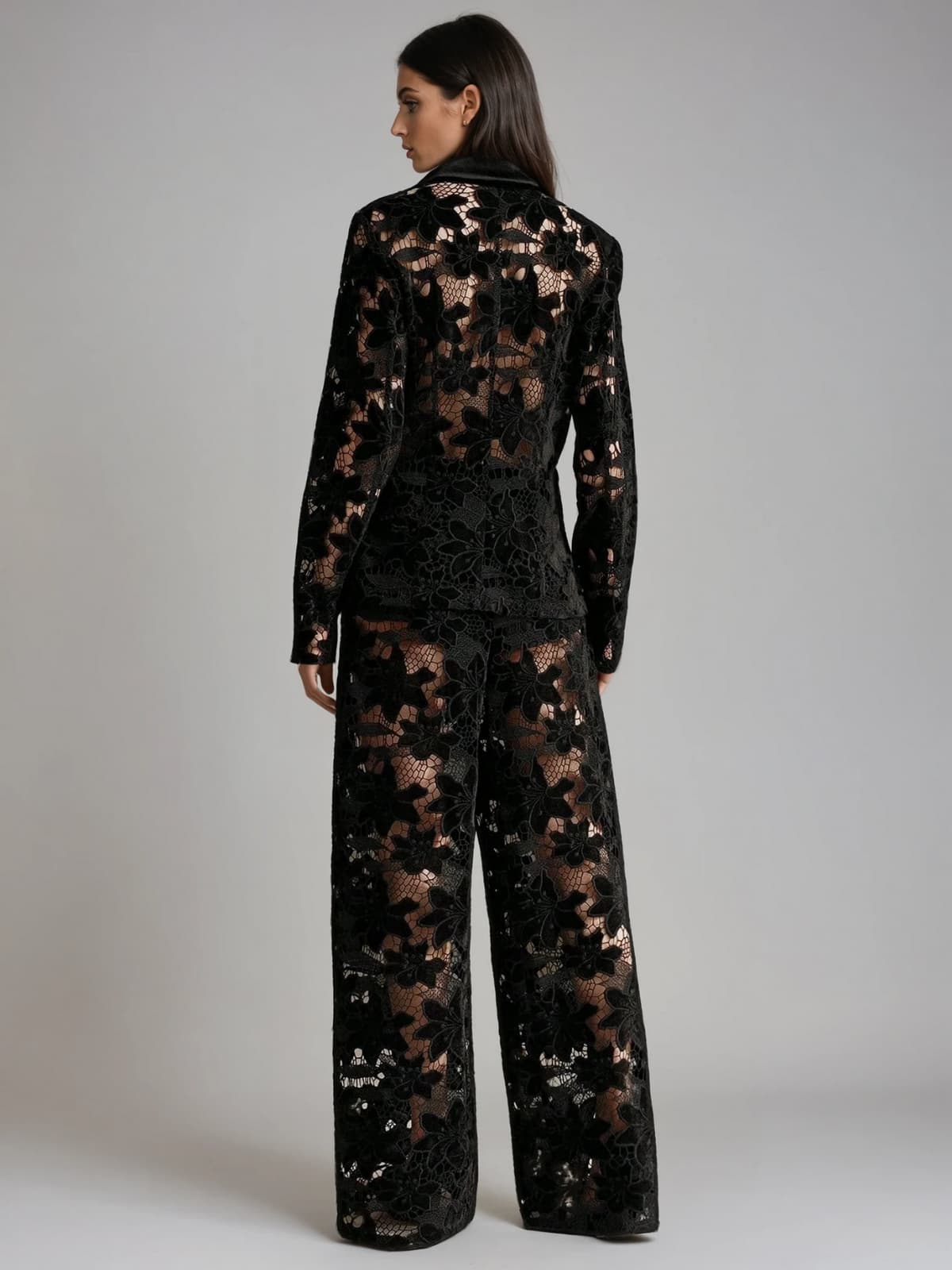 Nyvion Long Sleeve Lace Floral Pants Set